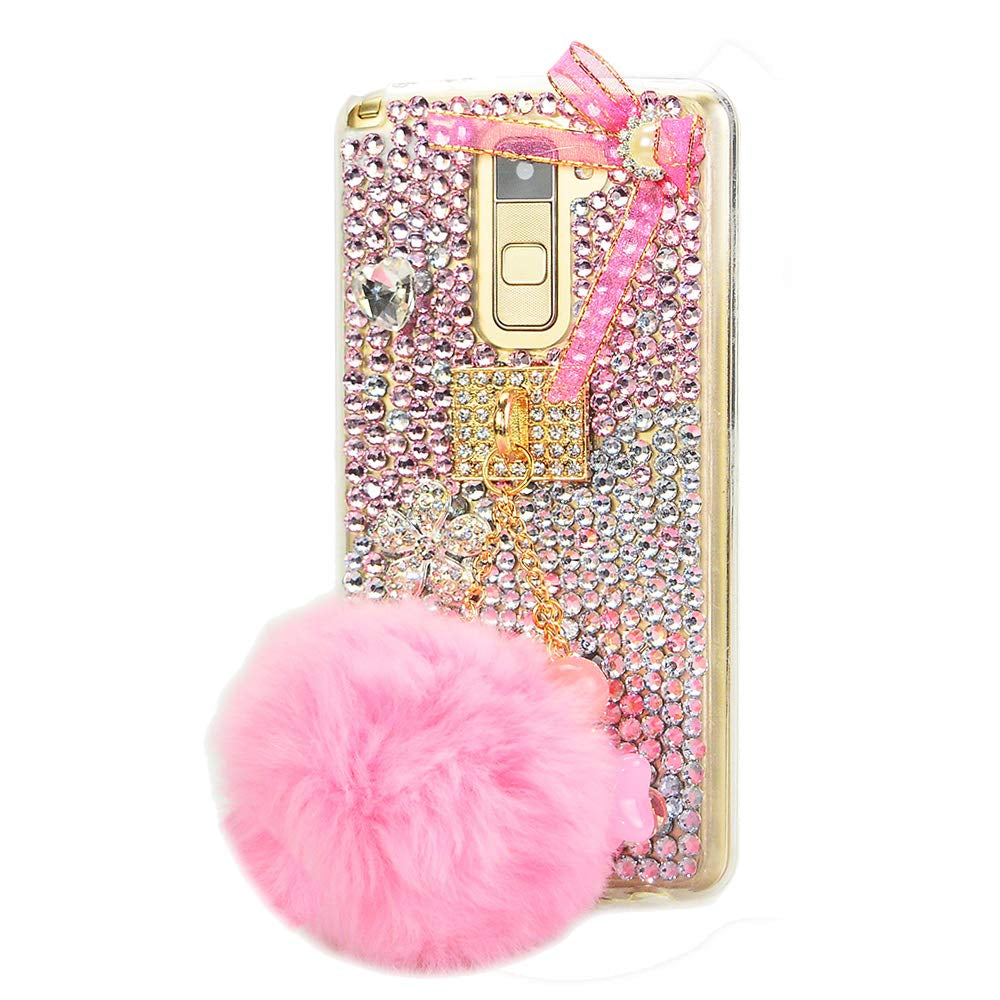 STENES Bling Case Compatible with LG G8 Thinq - STYLISH - 3D Handmade Crystal Dolphin Starfish Shell Design Protective Cover Compatible with LG G8 Thinq -  STENES Ball Rabbit Pompons Star Pendant Bowknot / Pink Design For Lg G8 Thinq 