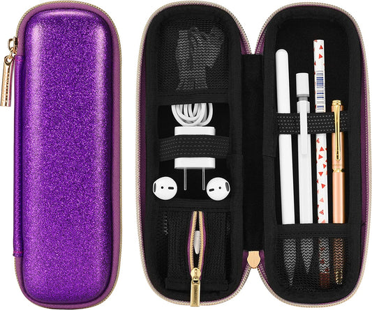 Comfyable Pencil Holder Pencil Case for Apple Pencil, Pen Accessories Elastic Strap Sleeve Protective Carrying Case for USB Cable Airpods with Mesh Pockets, Purple Glitter  Comfyable   