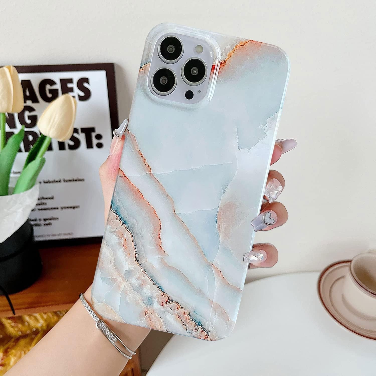 J.West for Iphone 14 Pro Max Case 6.7" Marble Fashion Designs Phone Cover for Women Girls, Stylish Slim Shockproof Soft Bumper Grey Agate Slice Marble Stone Print Protective Phone Case  J.west   