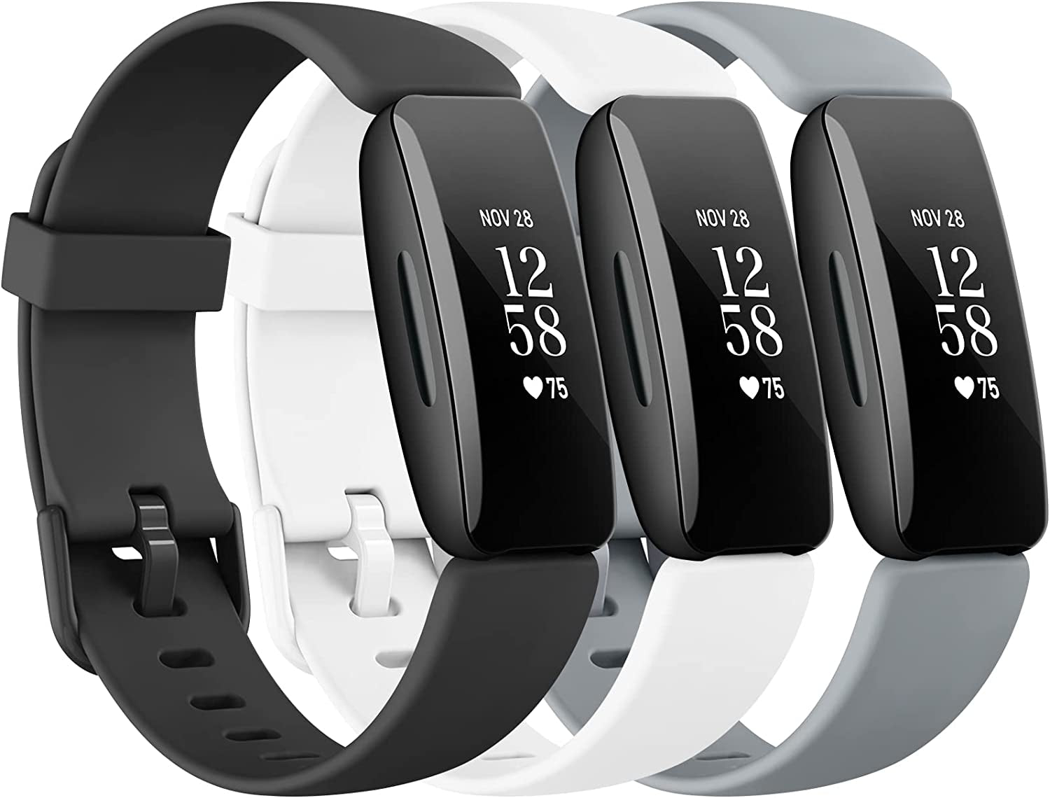 3 Pack Silicone Bands Compatible with Fitbit Inspire 2 Bands for Women Men, Adjustable Replacement Sport Wristbands Straps for Fitbit Inspire 2 / Ace 3 (Black/Gray/White)  Mugust   