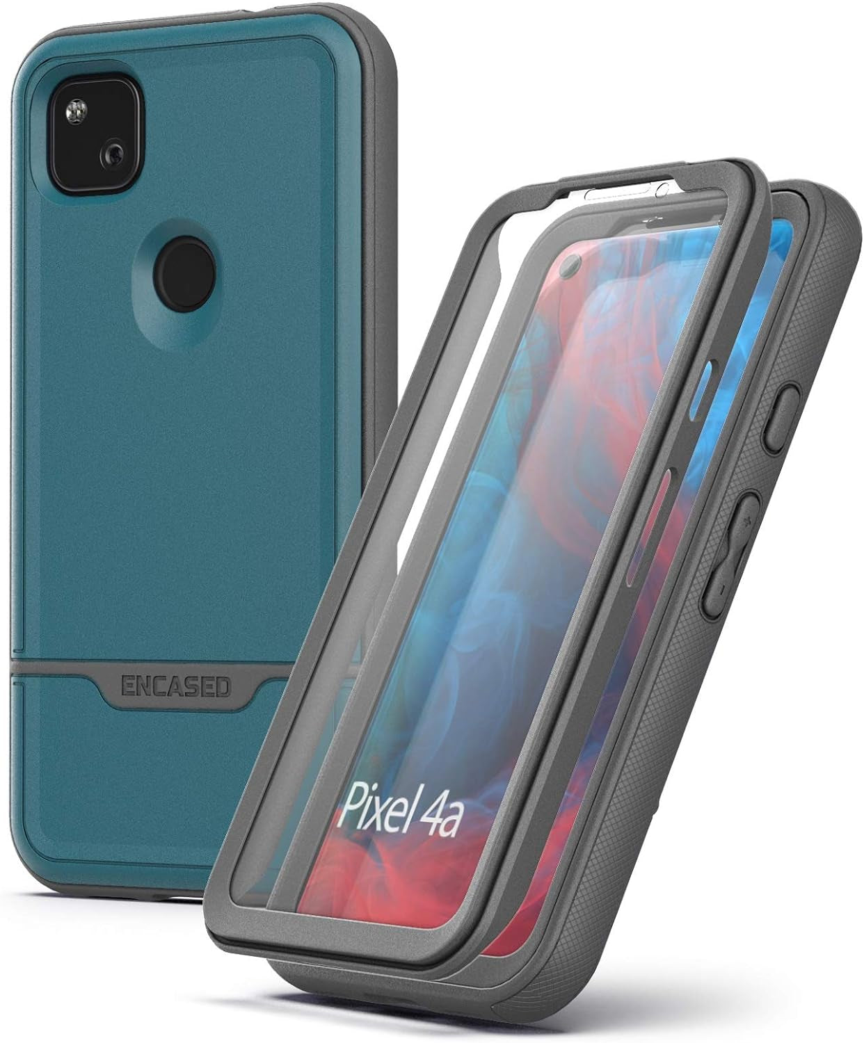 Encased Pixel 4A Case with Screen Protector (Rebel Shield) Rugged Full Body Protective Cover with Build-In Screen Guard for Google Pixel 4A - Black  Encased Blue  