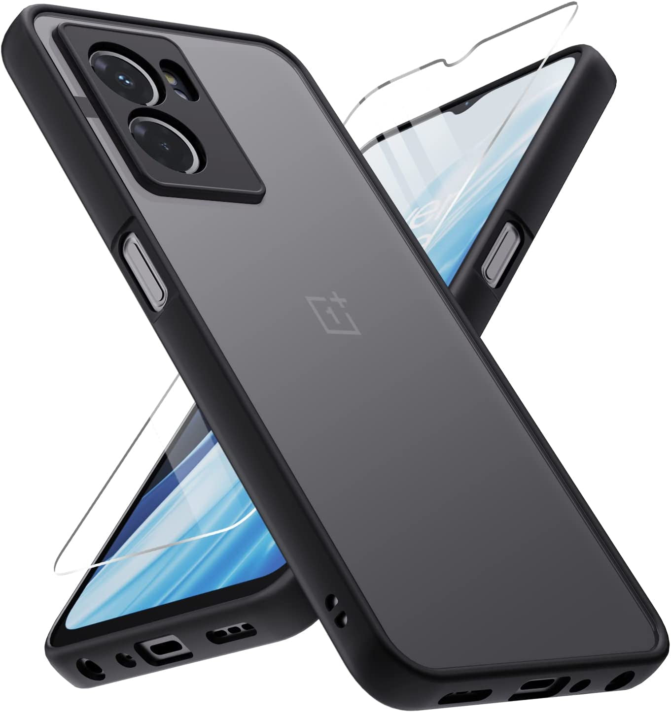 MAKAVO Slim Fit for Oneplus Nord N300 5G Case with Screen Protector [Ultra Thin] [Camera Cover] Full Protection Flexible Bumper Hard Matte PC Back Cover for One plus N300 5G (Black)  MAKAVO   