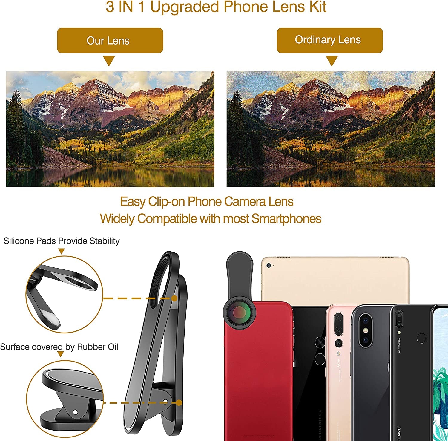 Phone Camera Lens,Upgraded 3 in 1 Phone Lens Kit-198° Fisheye Lens + Macro Lens + 120° Wide Angle Lens,Clip on Cell Phone Lens Kit Compatible with Iphone Samsung Android Smartphones  LEKNES   