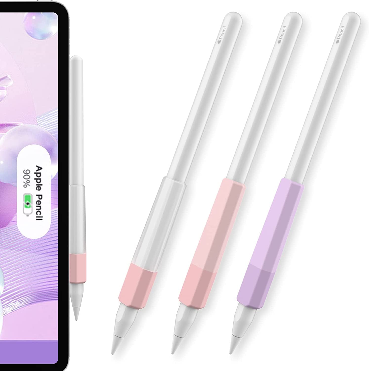 Ahastyle 3 Pack Cap Replacement Holder with Anti-Lost Strap Silicone Protective Cap Cover for Apple Pencil 1St Generation(White, Pink, Avocado Green)  AHASTYLE Purple+Pink+Jelly Pink Apple Pencil Grip 