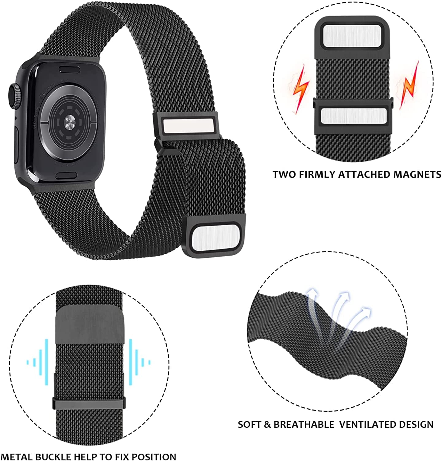 [2 PACK] Metal Stainless Steel Bands Compatible with Apple Watch Bands Series 8 7 6 5 4 3 2 1 SE 41Mm 40Mm 38Mm 42Mm 44Mm 45Mm, Mesh Loop Magnetic Milanese Strap for Iwatch Bands Women Men  Amzpas   
