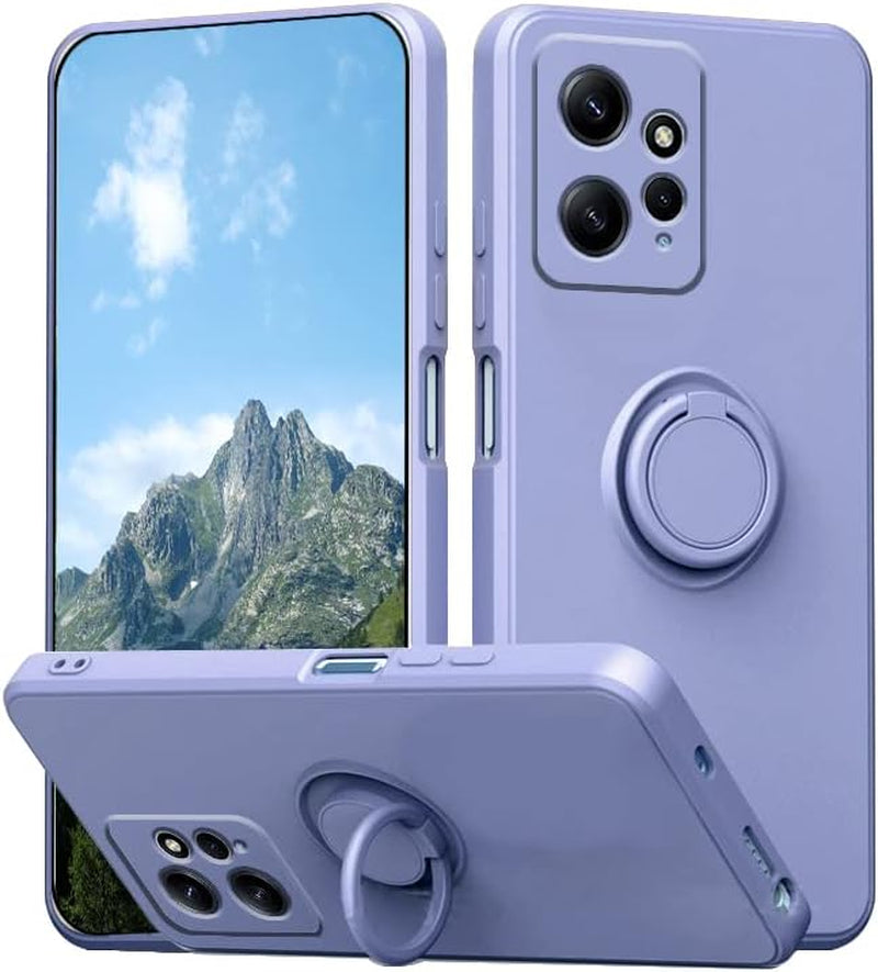 Wousunly Compatible with Redmi Note 12 4G Case with Ring Kickstand Green, Xiaomi Redmi Note 12 4G Phone Case Silicone Liquid with Soft Microfiber Lining Slim Shockproof Protective Cover (Black)  Wousunly Purple  