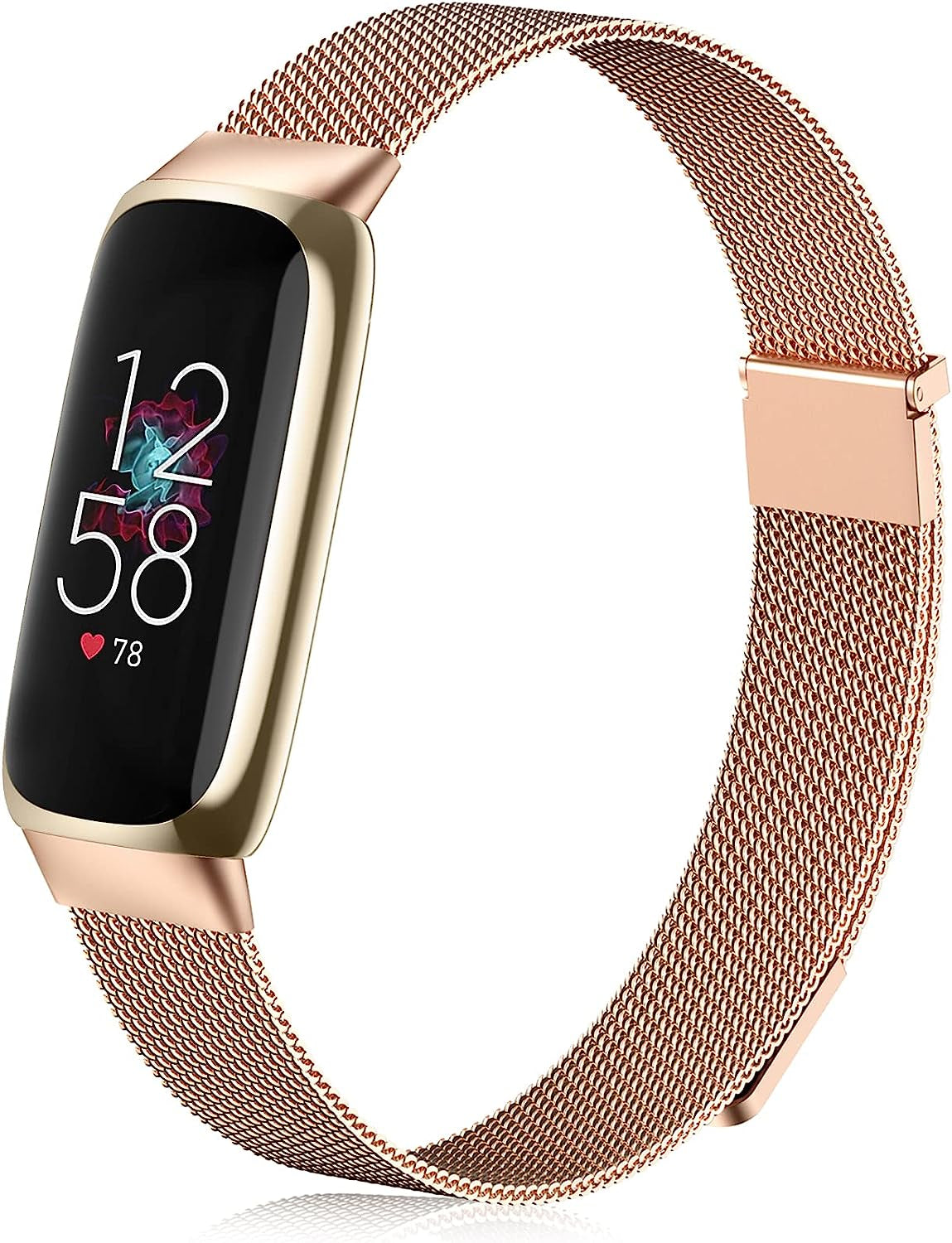 Zedoli Compatible with Fitbit Luxe Bands for Women Men, Stainless Steel Milanese Mesh Loop Metal Replacement Strap Wrist Band for Fitbit Luxe/Luxe Special Edition Fitness and Wellness Tracker  Zedoli Rose Gold  