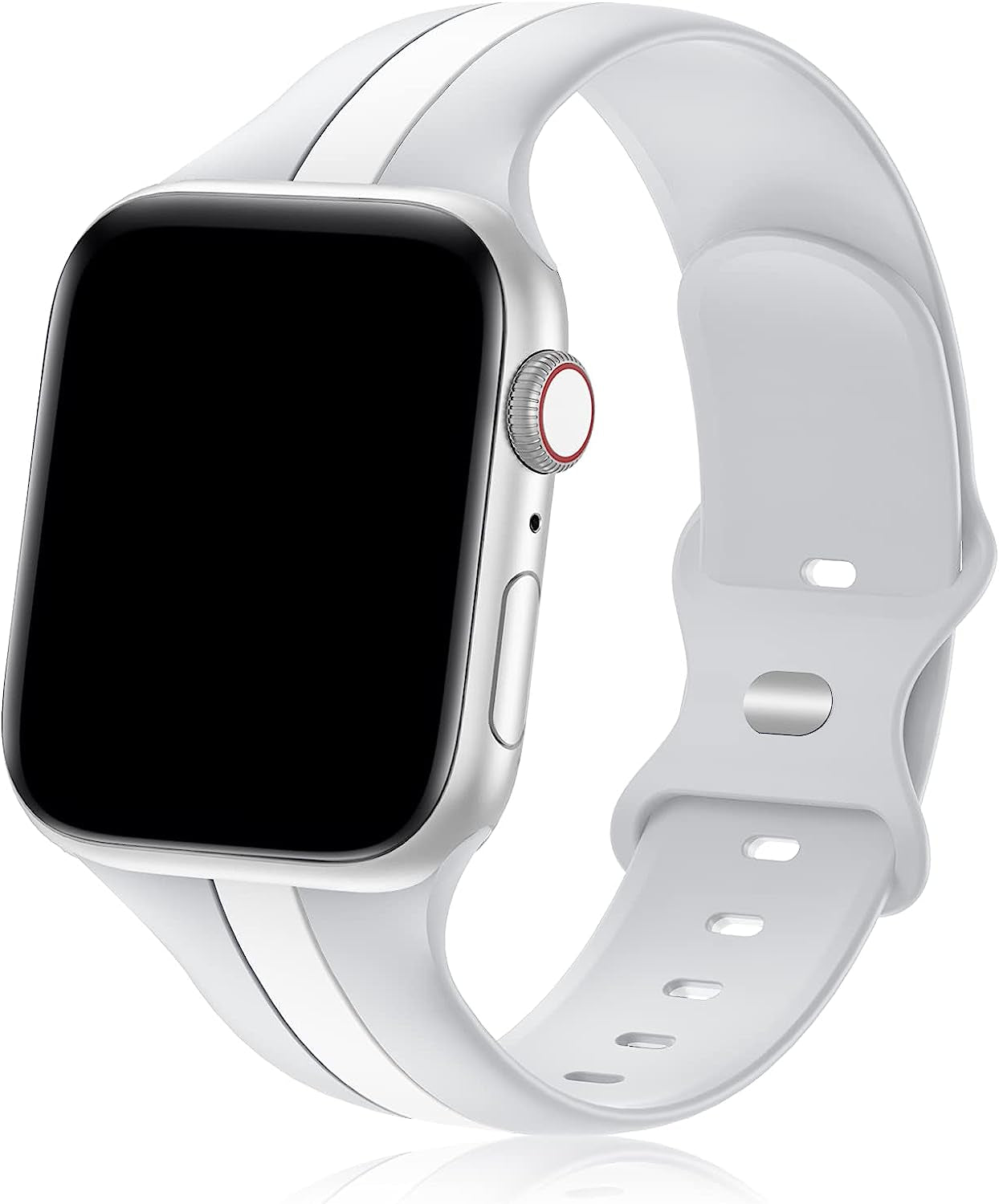 Designer Sport Band Compatible with Apple Watch Iwatch Bands 38Mm 40Mm 41Mm 42Mm 44Mm 45Mm 49Mm Men Women, Soft Silicone Strap Wristbands for Apple Watch Series 8/7/6/5/4/3/2/1/Se/Ultra  seizehe Silvery White 38mm/40mm/41mm 