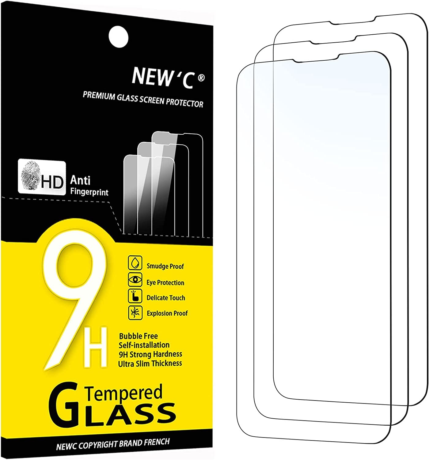 NEW'C [3 Pack] Designed for Iphone 14, 13, 13 Pro (6,1") Screen Protector Tempered Glass, Case Friendly Ultra Resistant  NEW'C   