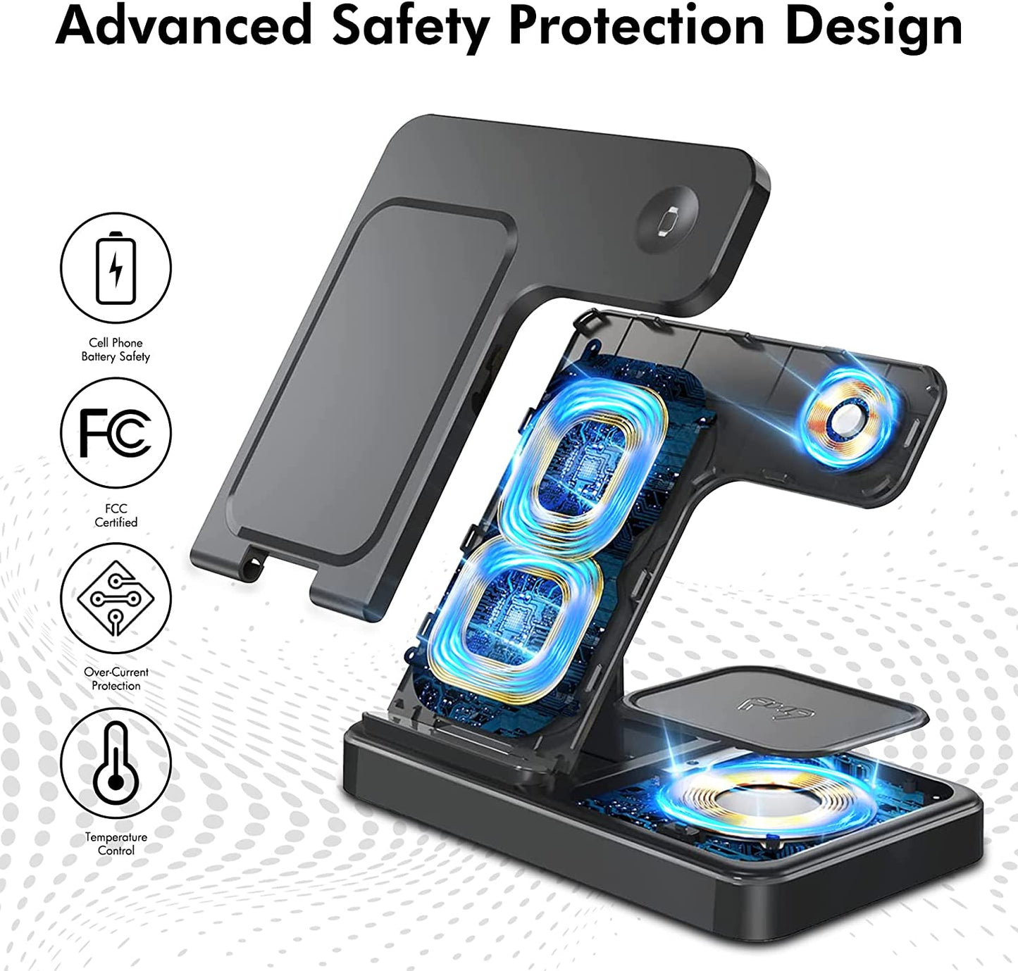 Wireless Charging Station Apple 3-In-1: Fast Wireless Charger Stand for Iphone 14 13 12 11 Pro Max XS XR X 8 plus Charging Station for Apple Watch 8 7 6 5 4 3 2 SE for Airpods 3 2 Pro 3 in 1 Black  GETPALS Wireless Charging Station for Apple   