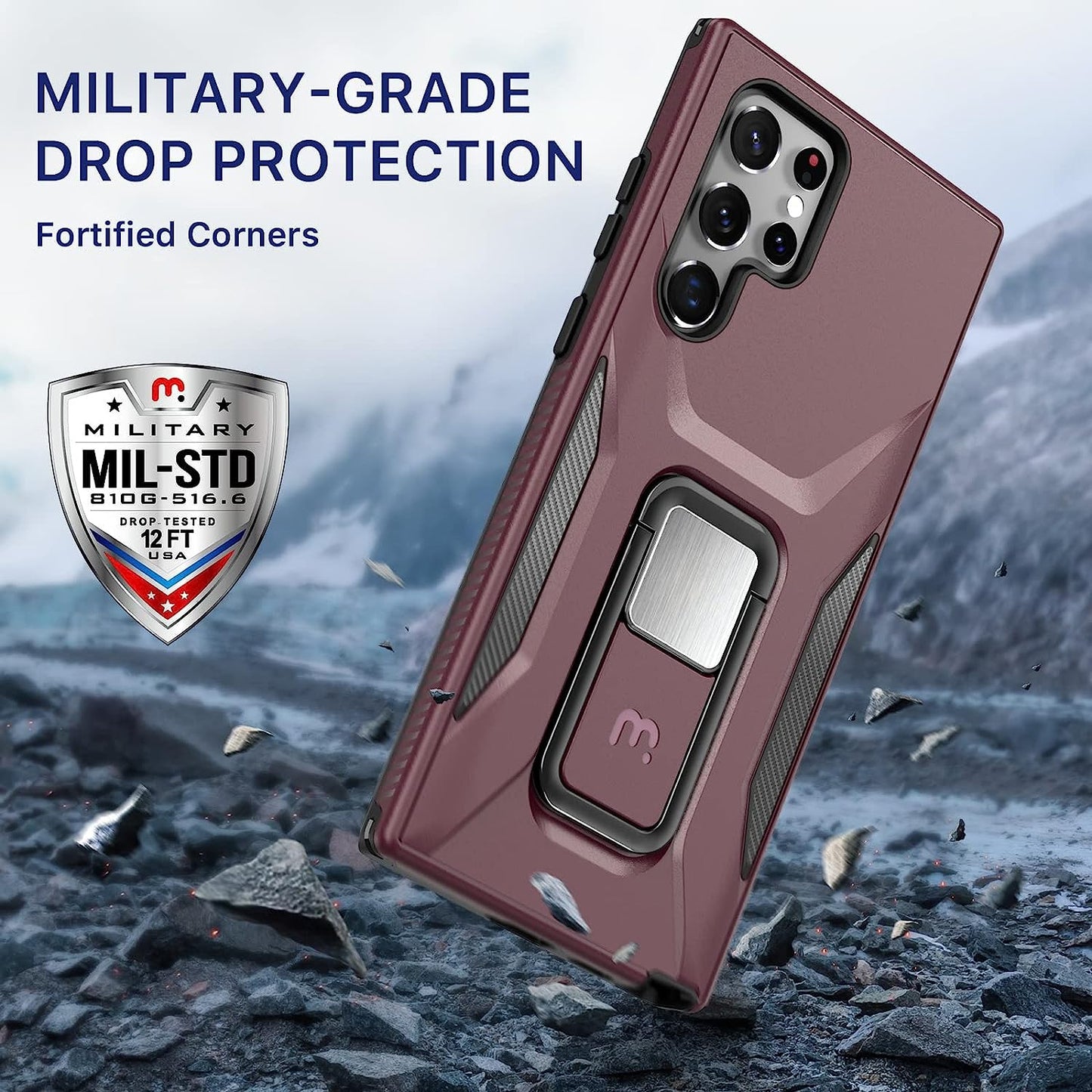 MYBAT Pro Shockproof Stealth Series Case for Samsung Galaxy S22 Ultra Case with Stand 6.8 Inch, Support Magnetic Car Mount, Heavy Duty Military Grade Drop Protective Case with Kickstand - Plum  Valor Communication Inc   