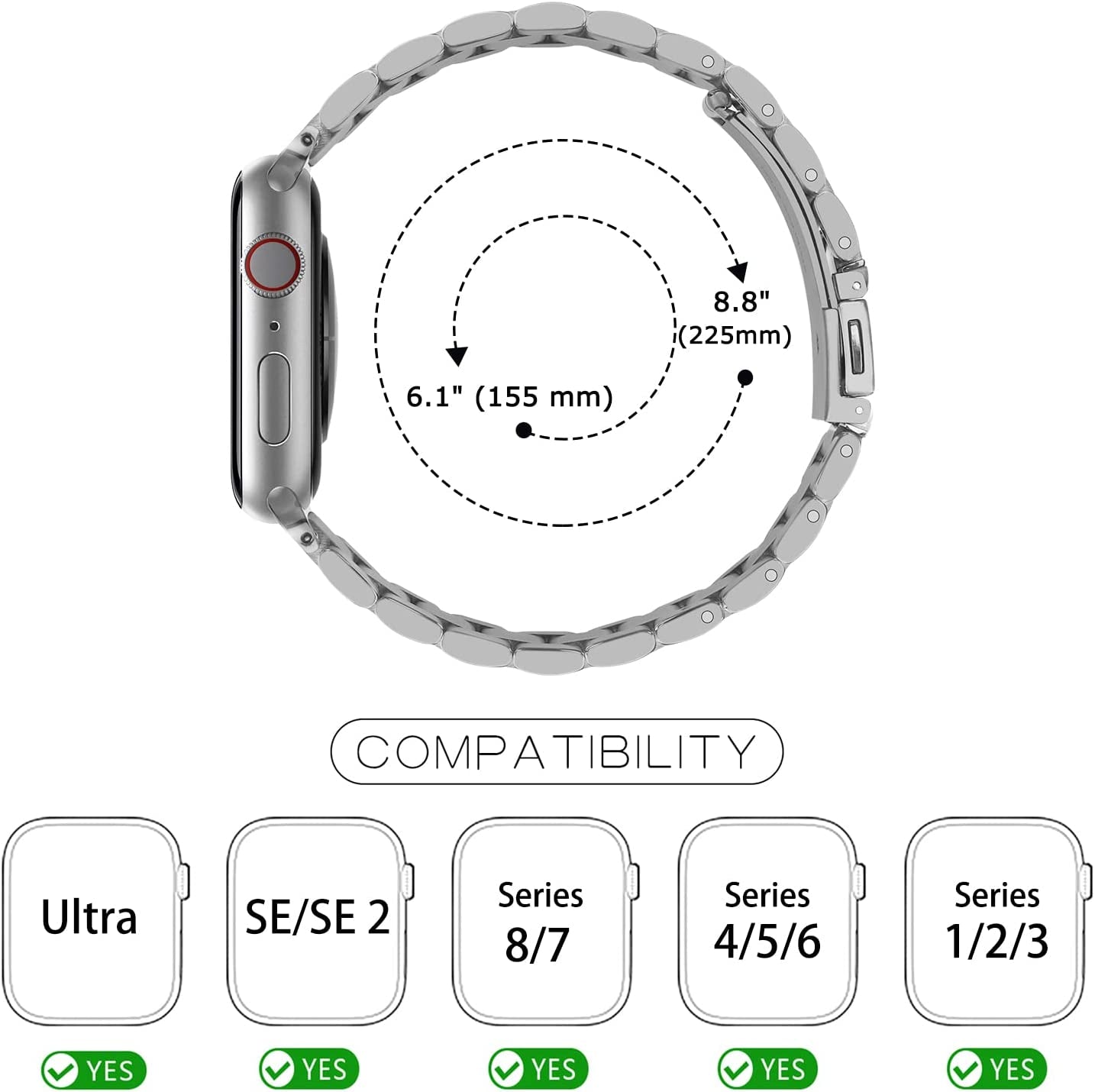 Tasikar Band Compatible with Apple Watch Band 49Mm 45Mm 44Mm 42Mm Premium Stainless Steel Metal Replacement Strap Compatible with Apple Watch Ultra Series 8 7 6 5 4 3 2 1 SE (Silver)  Tasikar   