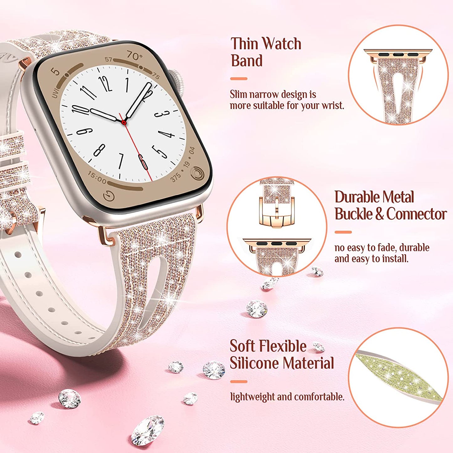 Goton Bling Band for Apple Watch Bands 49Mm 45Mm 44Mm 42Mm 41Mm 40Mm 38Mm Ultra Series 8 7 6 5 4 3 2 1 SE, Women Glitter Silicone Strap Accessories Designed for Iwatch All Series  Yin-Goton   