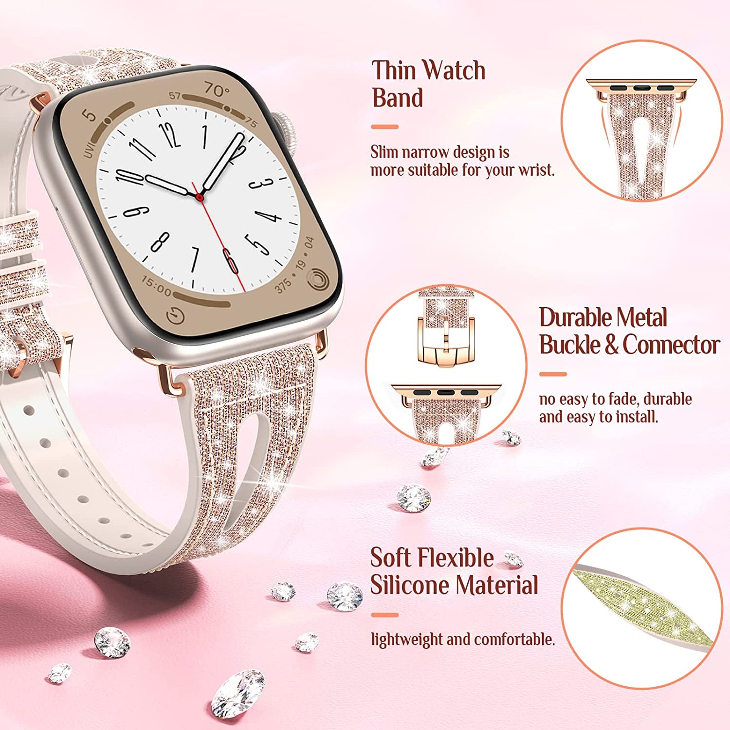 Goton Bling Band for Apple Watch Bands 49Mm 45Mm 44Mm 42Mm 41Mm 40Mm 38Mm Ultra Series 8 7 6 5 4 3 2 1 SE, Women Glitter Silicone Strap Accessories Designed for Iwatch All Series  Yin-Goton   