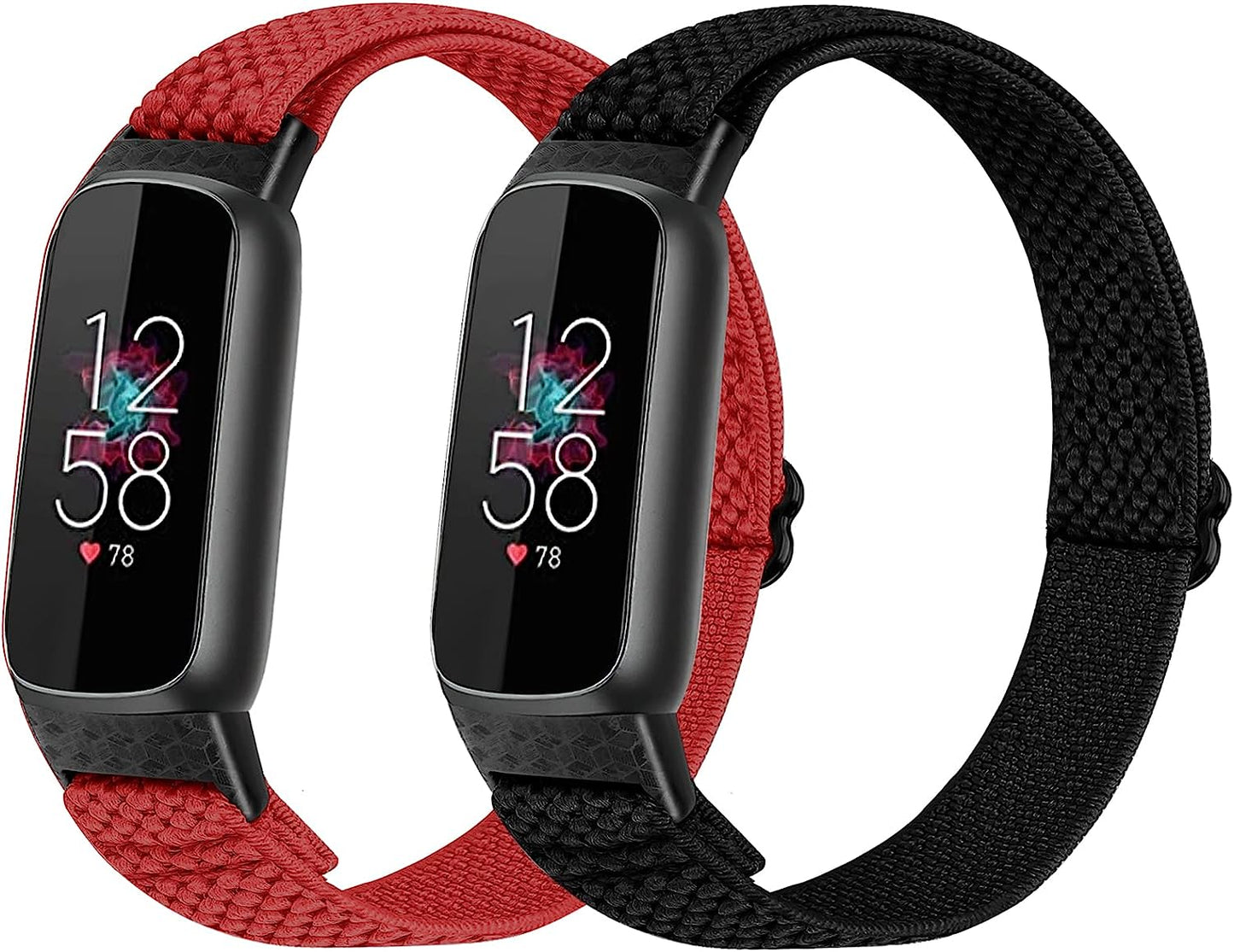 XFYELE Elastic Nylon Band Compatible with Fitbit Luxe / Special Edition，Stretchable Breathable Nylon Sport Loop Replacement Strap for Fitbit Luxe for Men Women  XFYELE Black-ChinaRed  