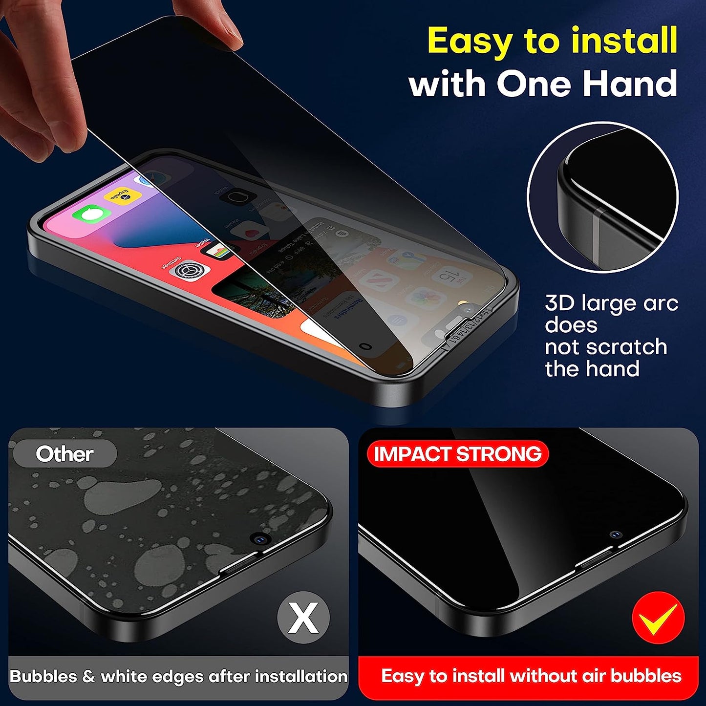 Impactstrong Privacy Glass Screen Protector for Iphone 14 /Iphone 13/13 Pro [6.1 Inch] Anti-Scratch Tempered Glass Screen Protectors with [Easy Install Kit] [9H Hardness], Case Friendly - 2 Pack  ImpactStrong   