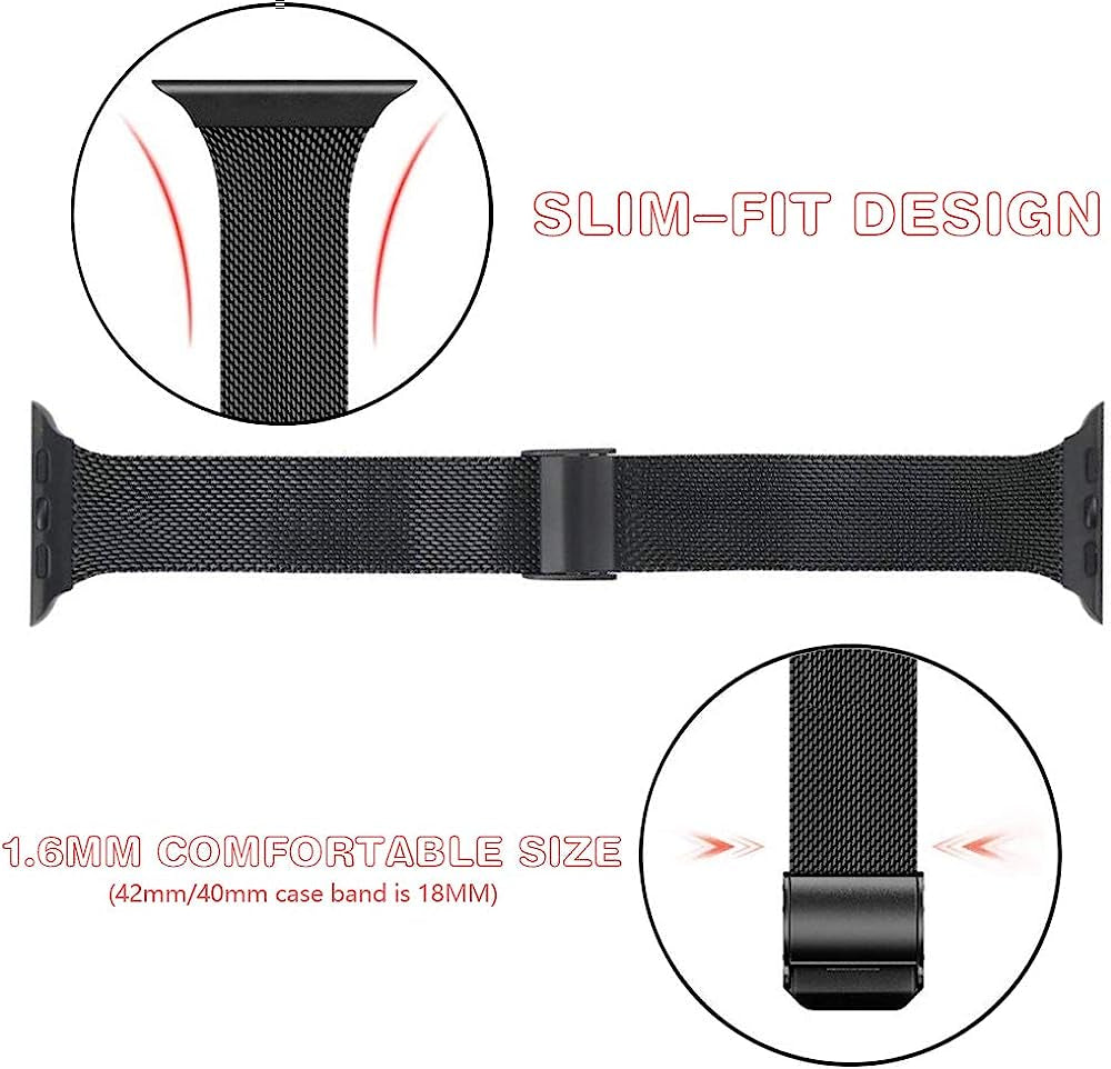 ROSAUI for Apple Watch Band 38Mm 40Mm 42Mm 44Mm Stainless Steel Metal Soft Flexible Slim Watchband Replacement Wristband Metal Strap Iwatch Bands Series 6 5 4 3 2 1/SE  ROSAUI   