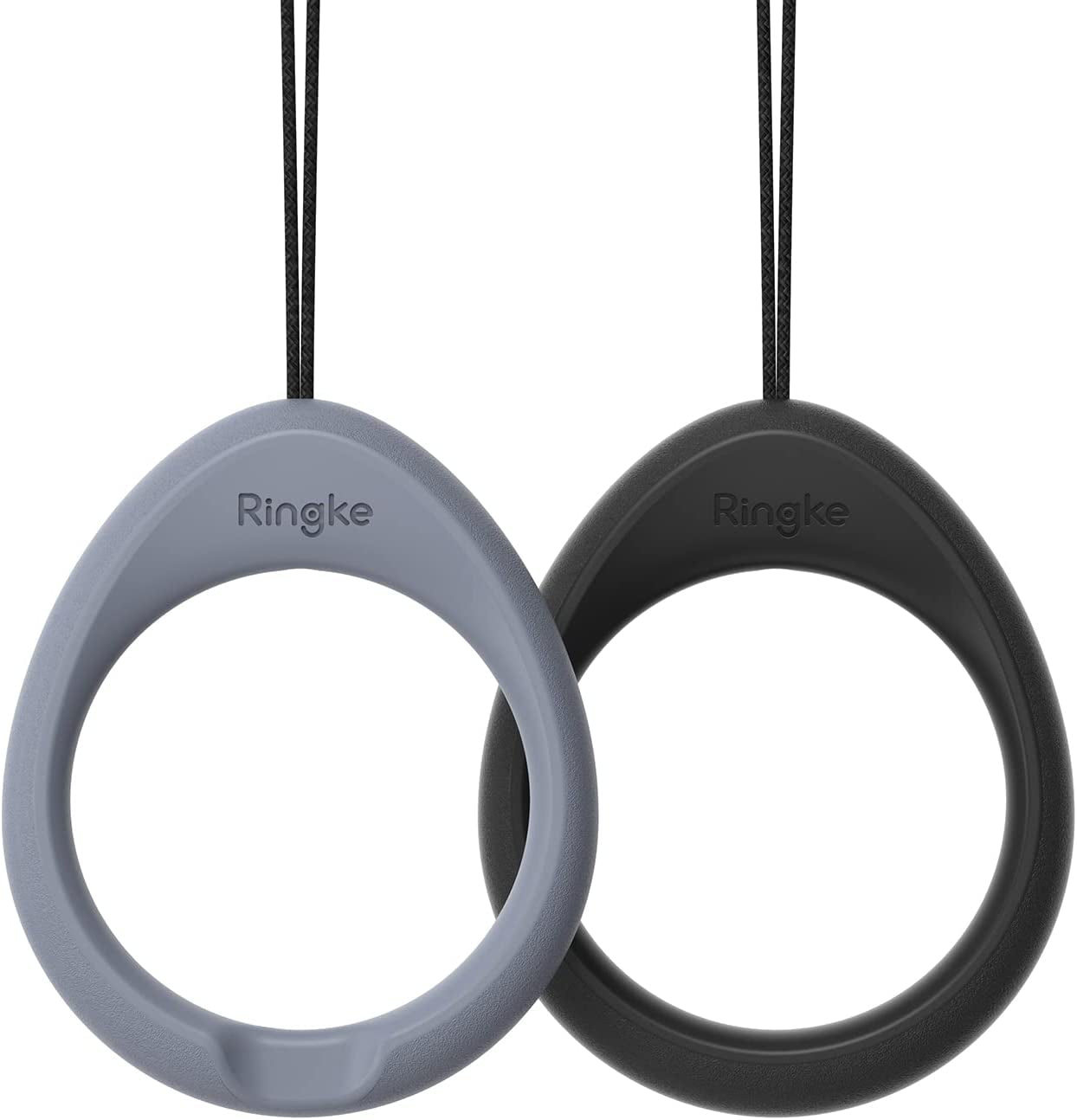 Ringke Finger Ring Strap Silicone Smartphone Grip Lanyard Holder [2 Pack] with Anti-Slip Mount Function Compatible with Phone Cases, Keys, Cameras, and More - Black & Lavender Gray  Rearth   