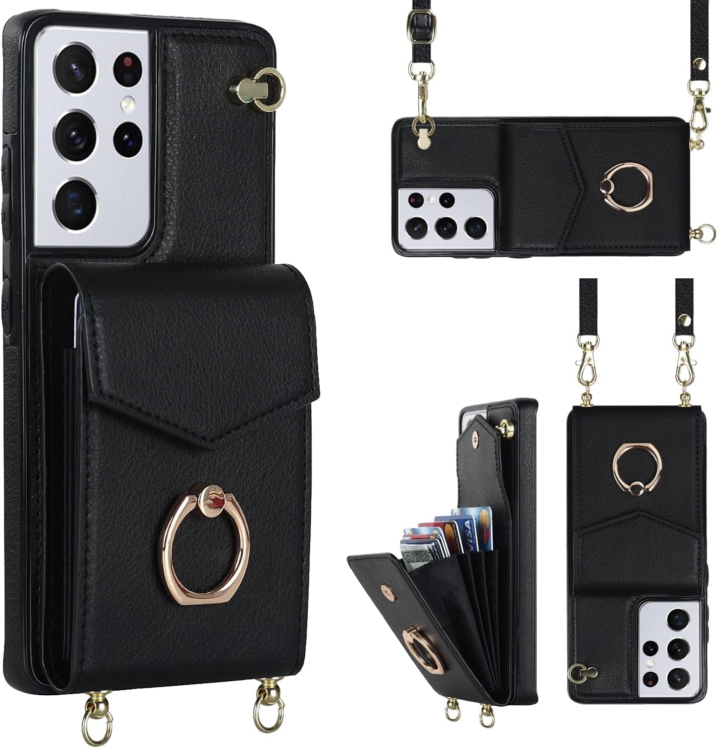 YYTVN for Samsung Galaxy S21 plus Case 5G 6.7 Inch, Minimalist Wallet Case with Ring Kickstand and Shoulder Strap, Shockproof Stylish Protective Cover for Galaxy S21 plus -Red  YYKeji Black Galaxy S21 Ultra 