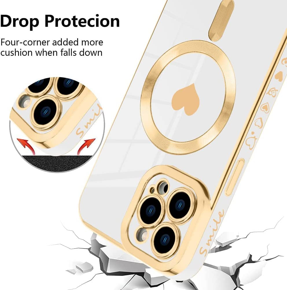 Fiyart Magnetic Case for Iphone 12 Pro Max Compatible with Magsafe Wireless Charging,Cute Love Heart Phone Case with Camera Screen Protector for Women Girls Men for Iphone 12 Pro Max 6.7"- White  Fiyart   