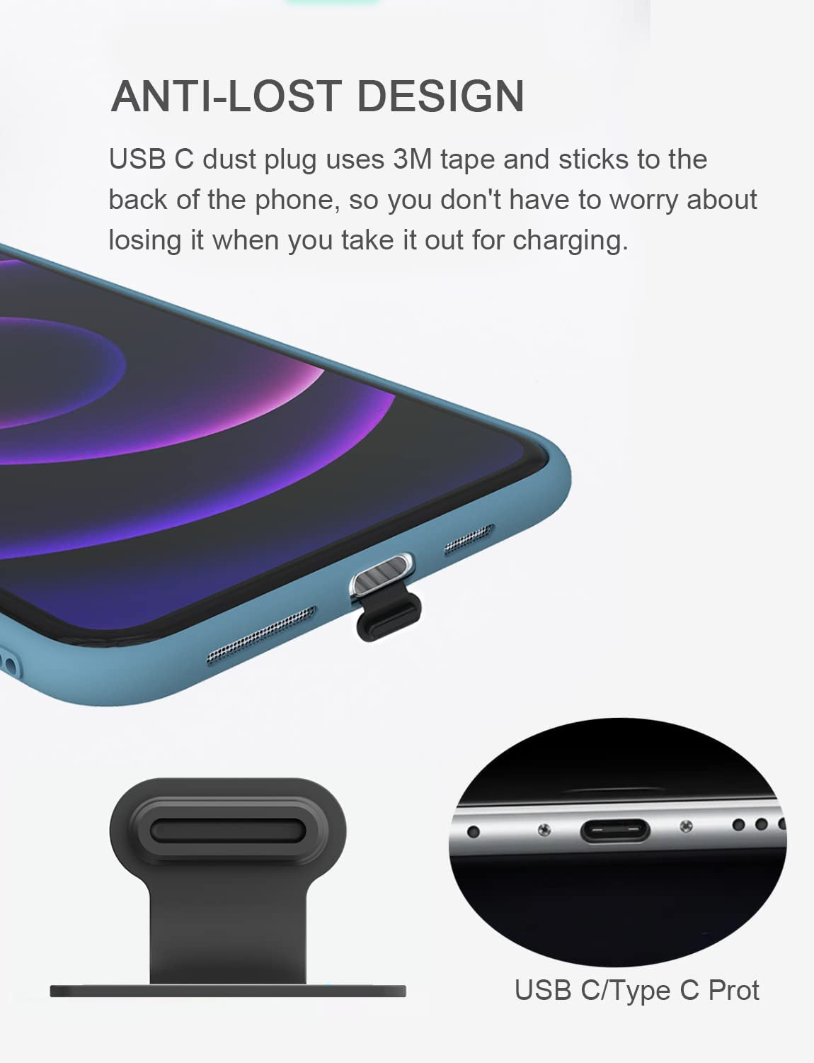 Gavemi USB C Dust Plug, for Phone USB Type C Port Dust Cover Cap, 2 Pack (Black)  BSTQ   