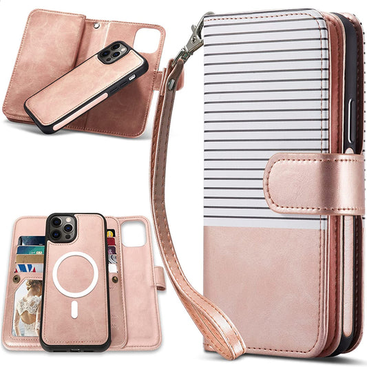 CASEOWL Iphone 13 Case Wallet for Women Men, [Support Magsafe Wireless Charging] 2 in 1 Magnetic Detachable Folio Leather Phone Wallet Case with Card Holder RFID Blocking, Wrist Strap(Rose Pink)  caseowl Tech   
