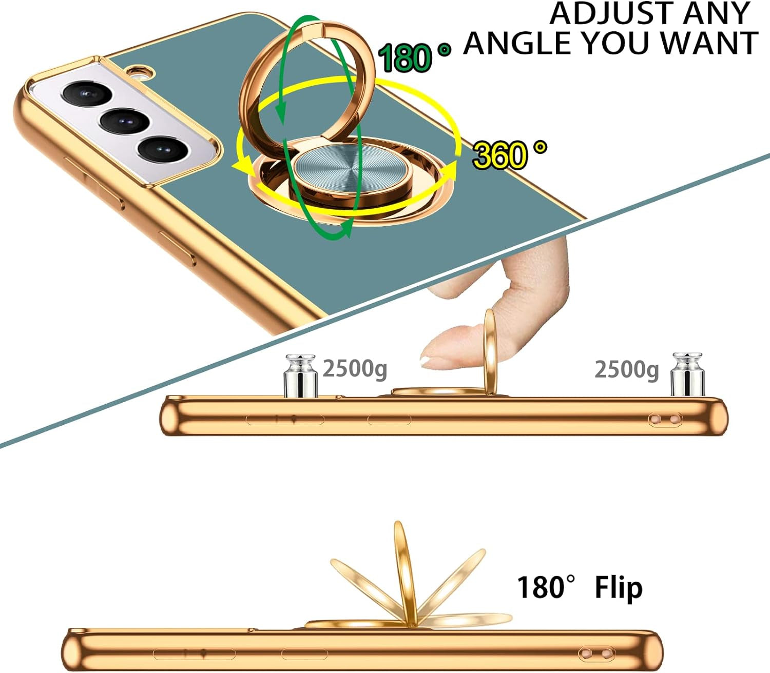 DUEDUE for Samsung Galaxy S21 plus Case with Ring Holder Kickstand 360 Degree Rotation Magnetic Car Finger Soft TPU Slim Cover Shockproof Protective Phone Case for Samsung S21 plus 6.7", Gray Green  DUEDUE   