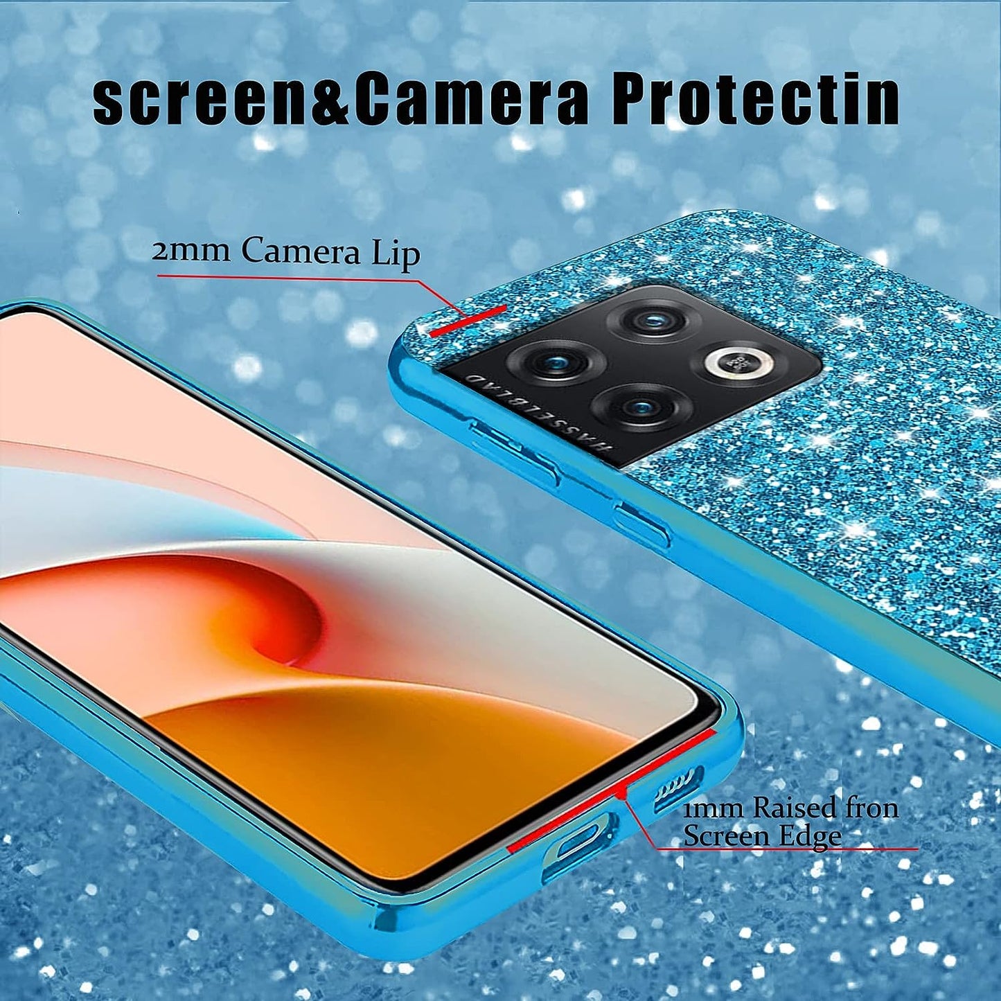 Jancyu Compatible with Oneplus 10 Pro Case, Shockproof Phone Cases for Oneplus 10 Pro Glitter Protective Cover for Women Cute Accessories (Blue)  Jancyu   