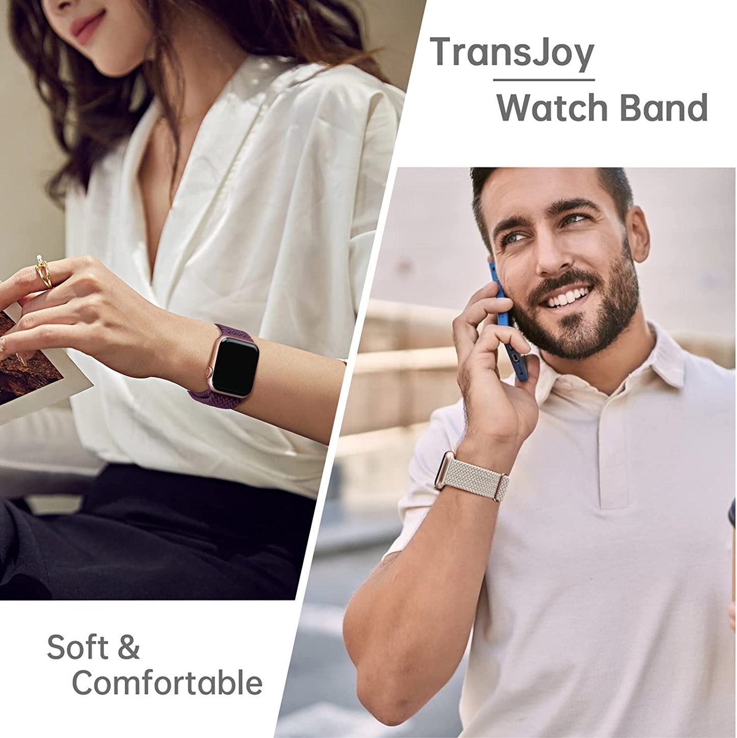 Transjoy Braided Stretchy Adjustable Watch Band for Apple Watch Band 38Mm 40Mm 41Mm 42Mm 44Mm 45Mm for Women Men, Soft Nylon Elastic Straps Solo Loop Wristbands for Iwatch Series 8 7 6 SE 5 4 Ultra  TransJoy   