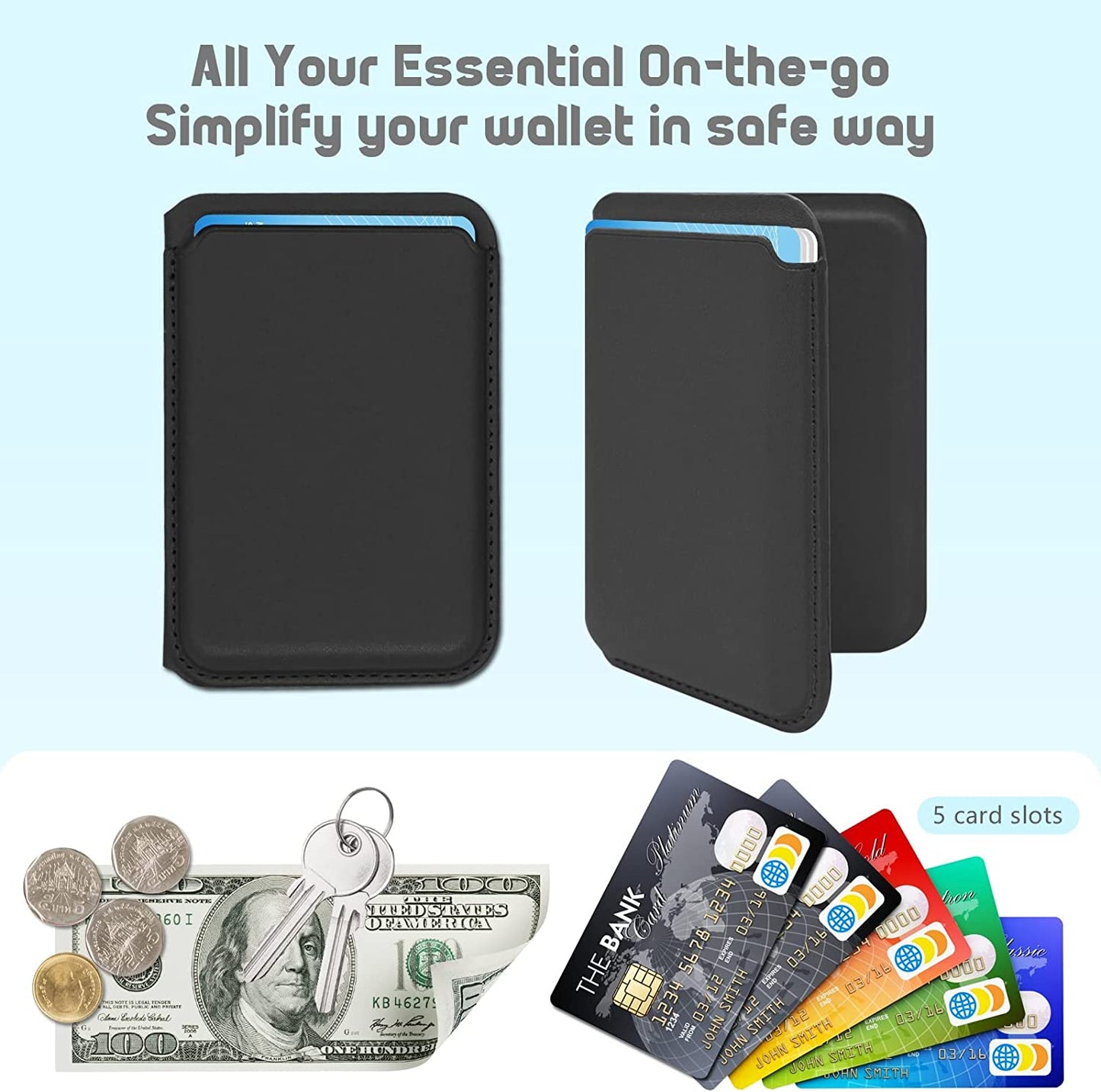 Phone Card Holder, Leather Phone Wallet Stick On, Stretchy Card Holder for Back of Phone Credit Card Holder (Black)  MOONS   