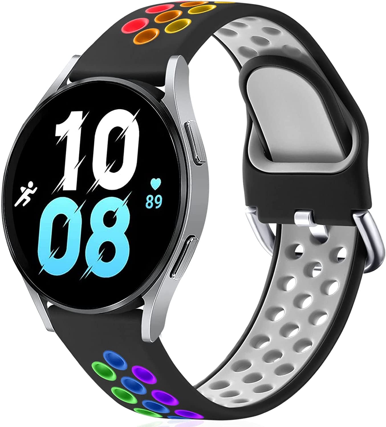 Lerobo Sport Bands Compatible with Samsung Galaxy Watch 4 Band/Galaxy Watch 5 Band,Active 2 Watch Bands/Galaxy Watch 3 Band/Galaxy Watch Band, 20Mm Soft Silicone Sport Strap Replacement Women Men  Lerobo A Black-Colorful Large 