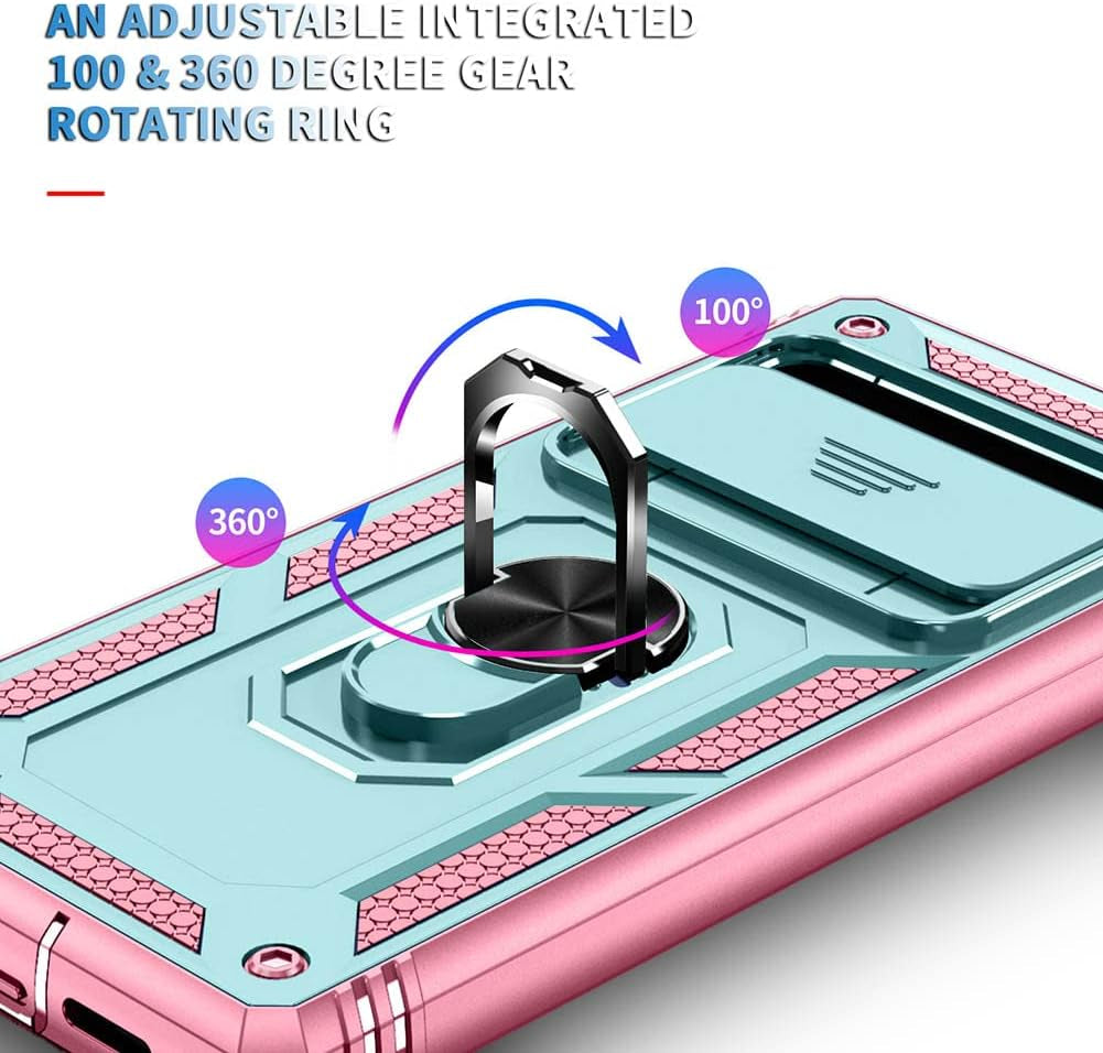 Google Pixel 6 Pro Case with Slide Camera Cover&Card Slot& Ring Kickstand Shockproof Military Grade Heavy Duty Protective Case Support Car Magnetic Holder for Google Pixel 6 Pro(2021)-Green/Pink  MOKYYDS   