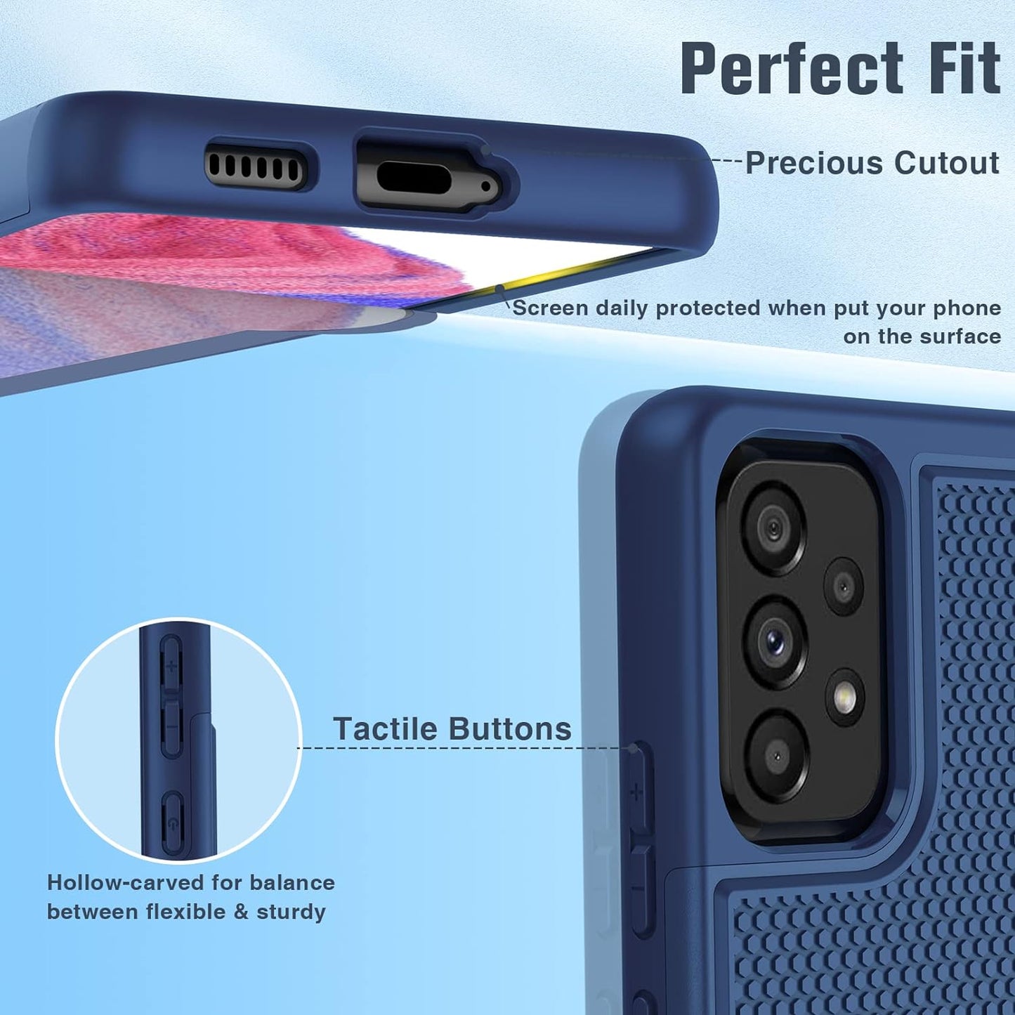 BNIUT for Samsung Galaxy A53 5G (Samsung A53 5G UW) Case: Dual Layer Protective Heavy Duty Cell Phone Cover Shockproof Rugged with Non Slip Textured Back - Military Protection - 6.5Inch (Navy Blue)  binghexin   