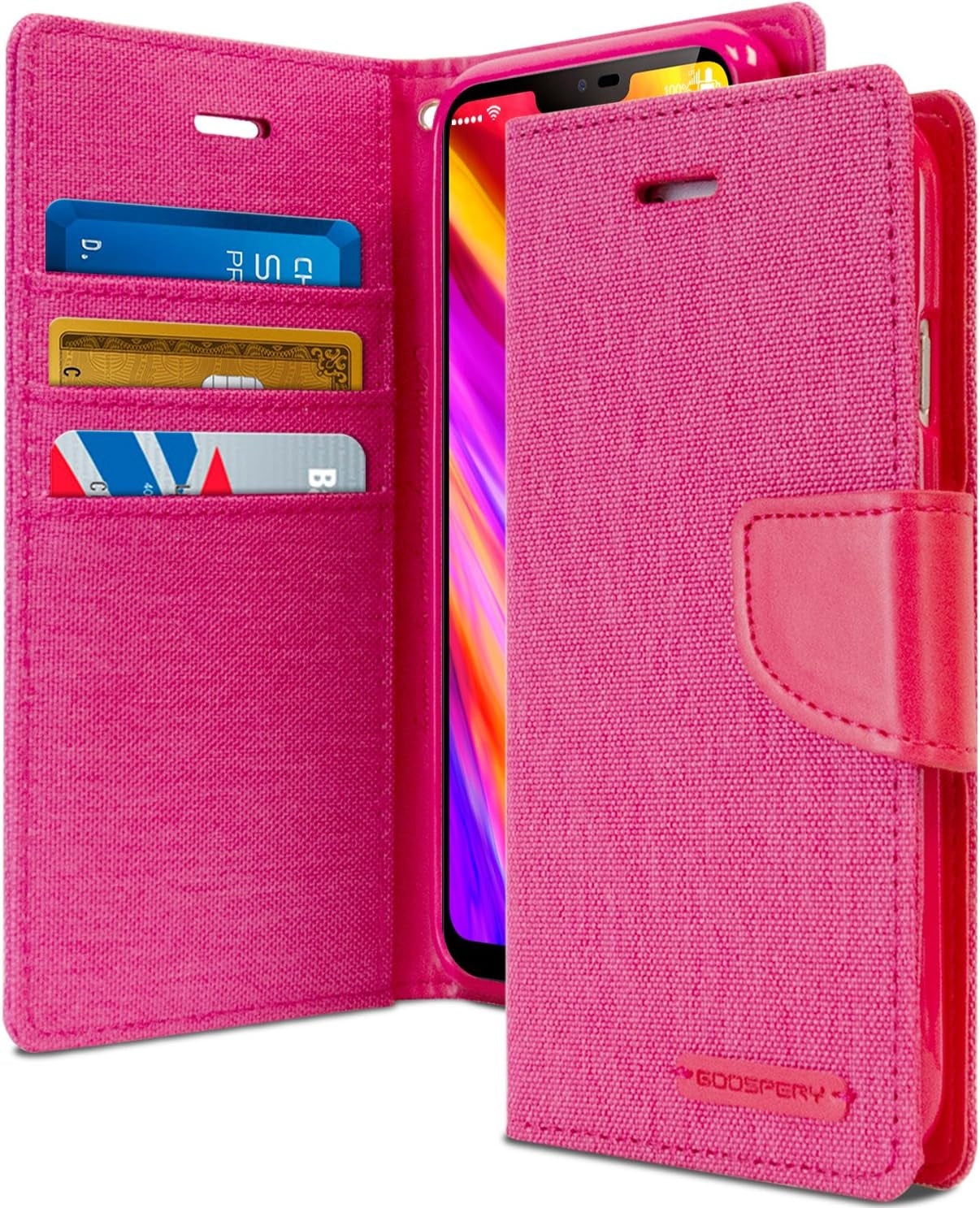 GOOSPERY Canvas Wallet for LG G7 Thinq Case (2018) Denim Stand Flip Cover (Pink) LGG7-CAN-PNK  GOOSPERY   