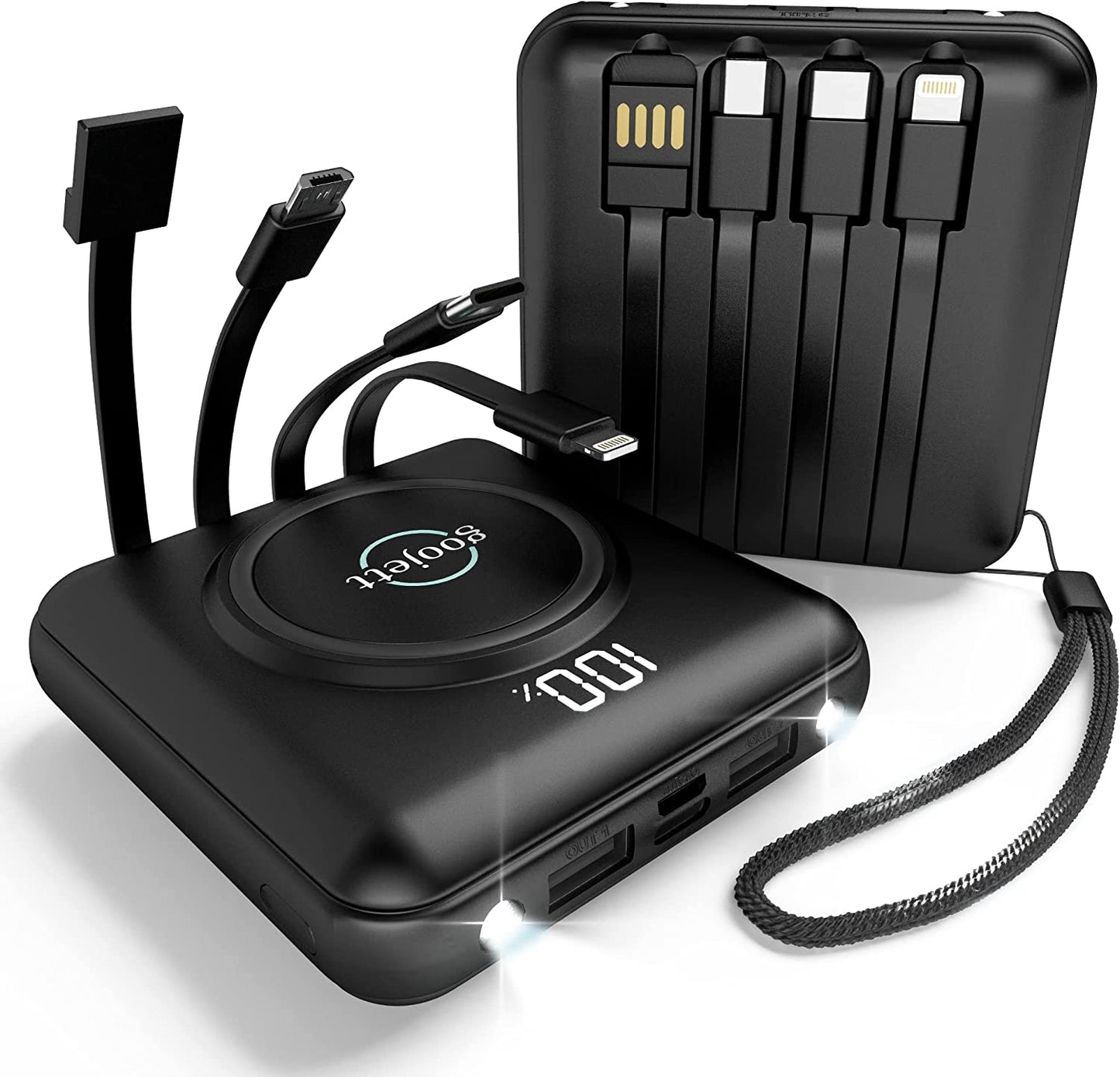 Wireless Portable Charger Power Bank 10000Mah Portable Phone Charger,Iphone Charger with Built in 4 Cable, Usb-C-Wireless Charging External Battery Pack Backup Compatible with Iphone, Samsung, Ipad 1  goojett   