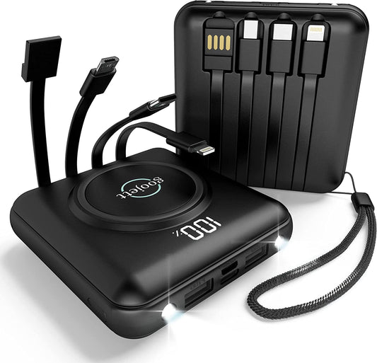 Wireless Portable Charger Power Bank 10000Mah Portable Phone Charger,Iphone Charger with Built in 4 Cable, Usb-C-Wireless Charging External Battery Pack Backup Compatible with Iphone, Samsung, Ipad 1  goojett   