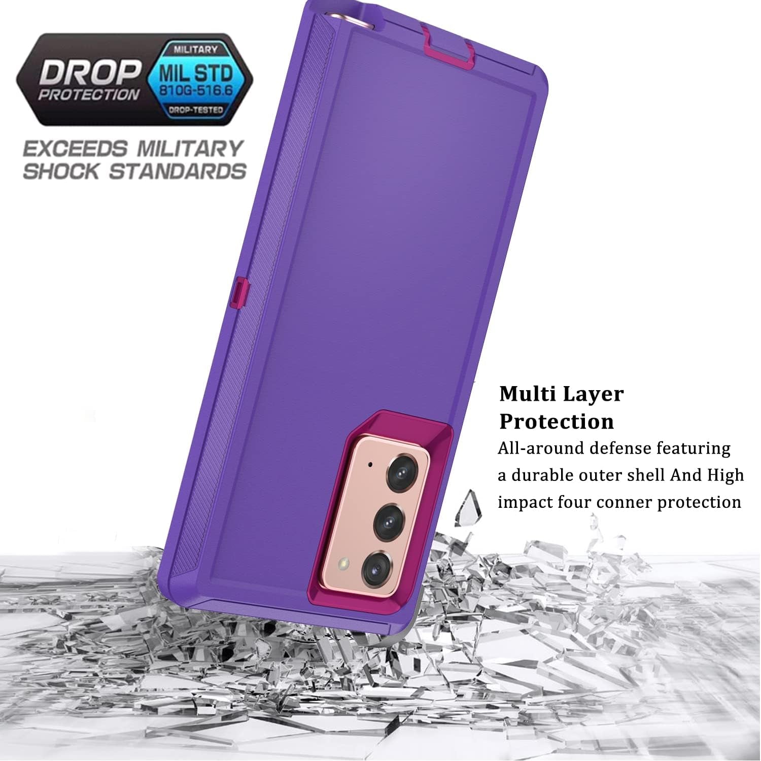 Galaxy Note 20 Case for Samsung Galaxy Note 20 Case Military Drop Shockproof Armor Heavy Duty Rugged 3 in 1 Protection Cover for Galaxy Note 20 Phone Case (Purple+Rose Red)  TORRTOWAY   
