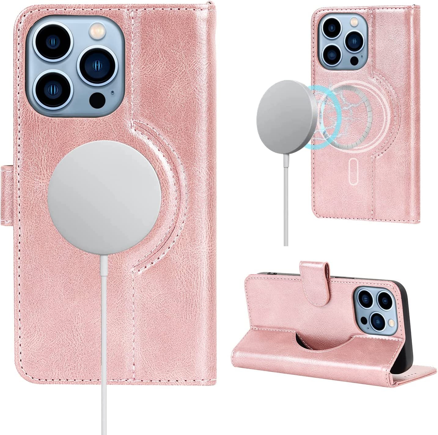 Ｈａｖａｙａ Iphone 13 Pro Max Case Wallet Magsafe Compatible,Iphone 13 Pro Max Phone Case with Card Holder,Flip Magnetic Zipper Magnetica Wallet Cover for Women Men -Wine Red  Ｈａｖａｙａ A+Rose gold iPhone 13 pro 