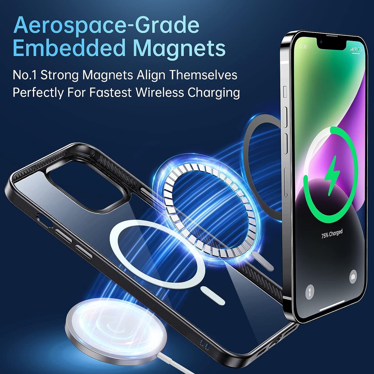 JUESHITUO 2023 Magnetic Slim Crystal Clear Case for Iphone 14 plus Case Magsafe[Not Yellowing][Military Grade Protection][No.1Strong Magnets]Compatible with Iphone 14 plus Magsafe Case 6.7,Space Black  iPhone 14 Plus case Magsafe   