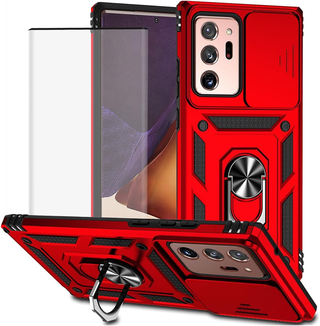 Yodueiv for Galaxy Note 20 Ultra Case, Samsung Note 20 Ultra SM-N986U Case with Tempered Glass Screen Protector and Slide Camera Cover, Car Mount Holder Cover for Samsung Galaxy Note 20 Ultra 5G Green  Yodueiv Red  