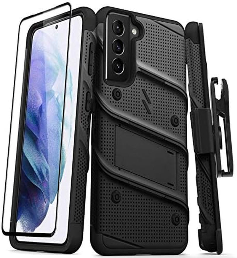 ZIZO Bolt Series for Galaxy S21 Case with Screen Protector Kickstand Holster Lanyard - Blue & Black  Zizo Black/Black  