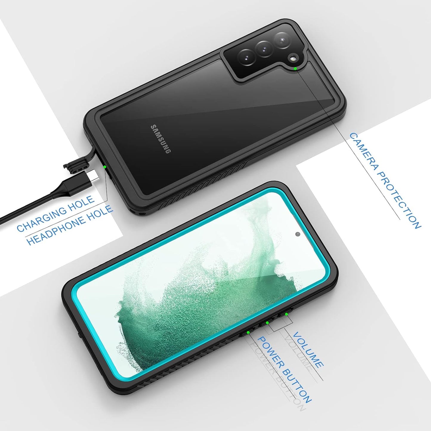 Lanhiem Samsung Galaxy S22+ plus Case, IP68 Waterproof Dustproof Shockproof Case with Built-In Screen Protector, Heavy Duty Full Body Protective Cover for Galaxy S22 plus 5G 6.6 Inch, Blue/Clear  Lanhiem   