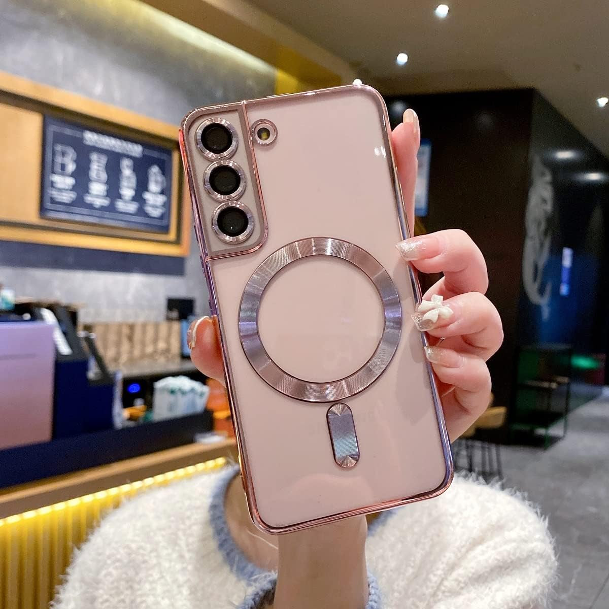 Threehundred for Samsung Galaxy S22 plus Case Magnetic Clear with Camera Lens Protector Full Protection Magsafe Electroplated Silicone Slim Fit Shockproof Protective Case Cover 6.6 Inch - Pink  Threehundred   