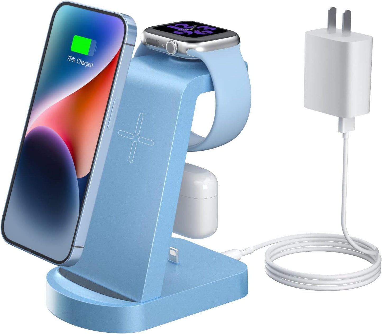 Wireless Charging Station - 3 in 1 Wireless Charger for Iphone 14/13 Pro/13/12/11 Pro Max/X/Xs/8/8 Plus,Wireless Charging Stand Dock for Apple Watch Series Airpods 3/2/1/Pro(With Adapter)  INNISTO Blue  