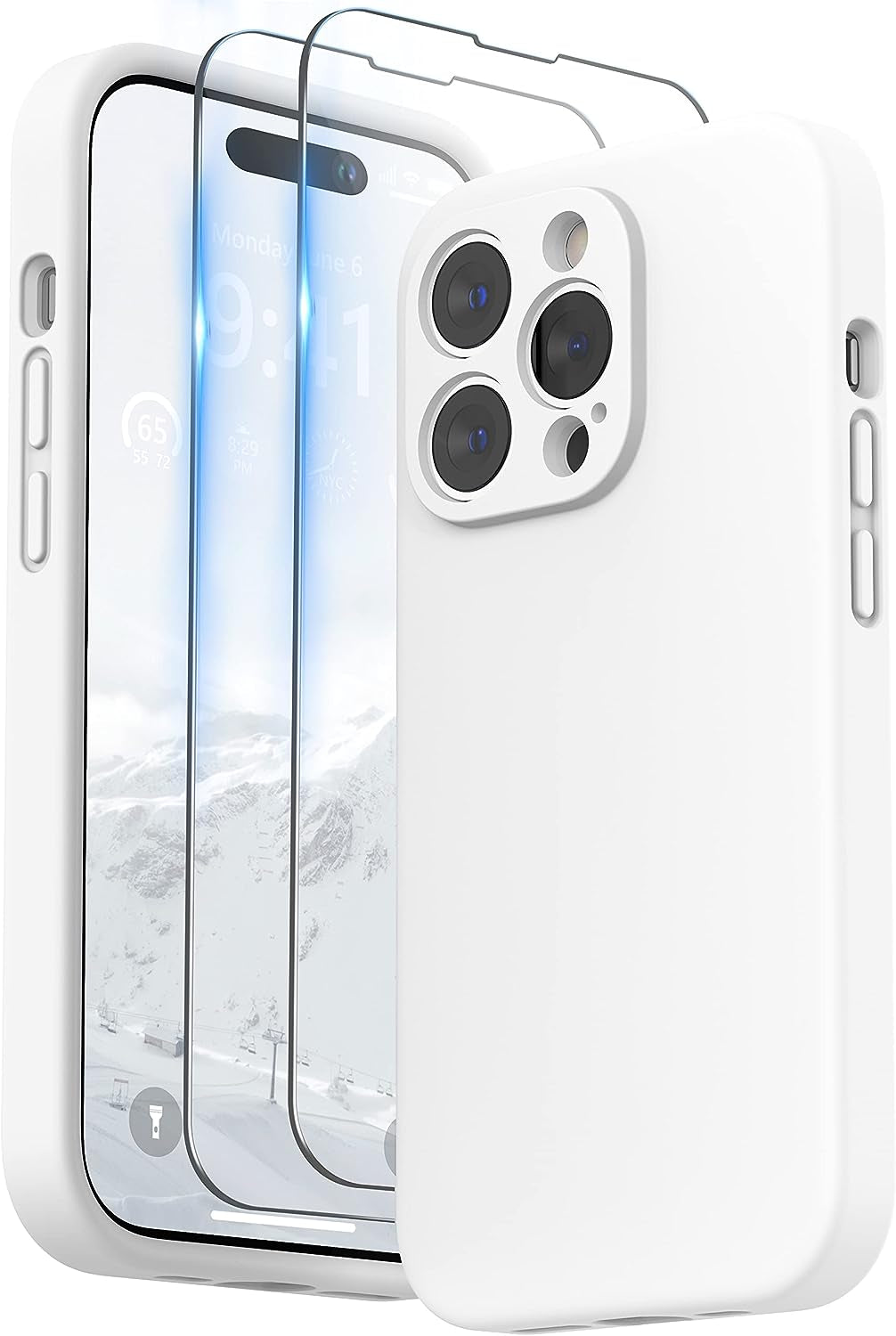 SURPHY Designed for Iphone 14 Pro Case with Screen Protector, (Camera Protection + Soft Microfiber Lining) Liquid Silicone Phone Case, Cactus Green  SURPHY White  