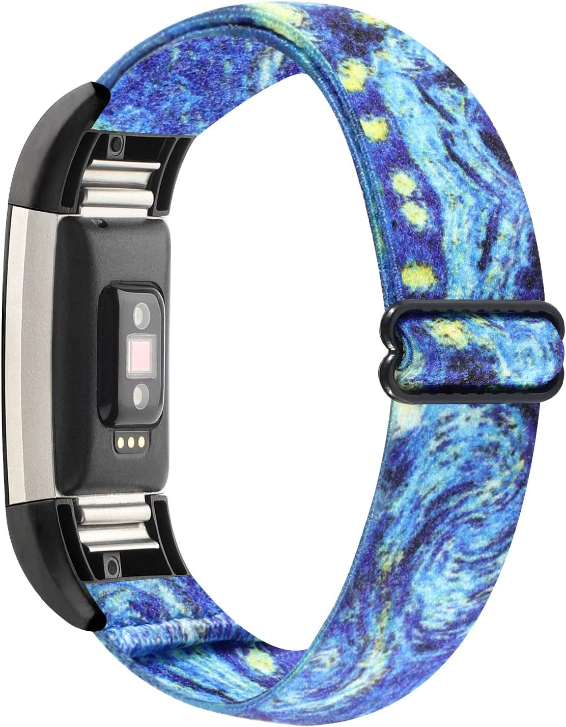 YONWORTH Adjustable Elastic Watch Band Compatible with Fitbit Charge 2 Bands, Stretchy Nylon Loop Strap Soft Wrist Bands Bracelet Sport Replacement for Women Men (Aztec Blue Green)  YONWORTH Blue Starry Sky  