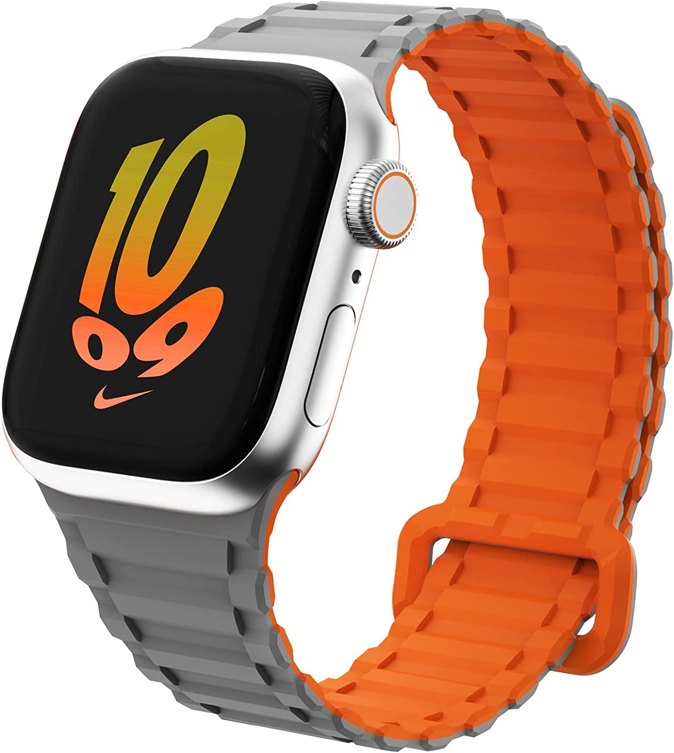 WINGLE for Apple Watch Ultra Band 49Mm Series 8 Series 7 45Mm 44Mm 42Mm Men, Strong Magnetic Bands Bracelet Adjustable Silicone Sport Strap for Apple Watch SE 6 5 4 3 2 1 Iwatch Women,Grey/Orange  WINGLE Grey/Orange 41mm/40mm/38mm 