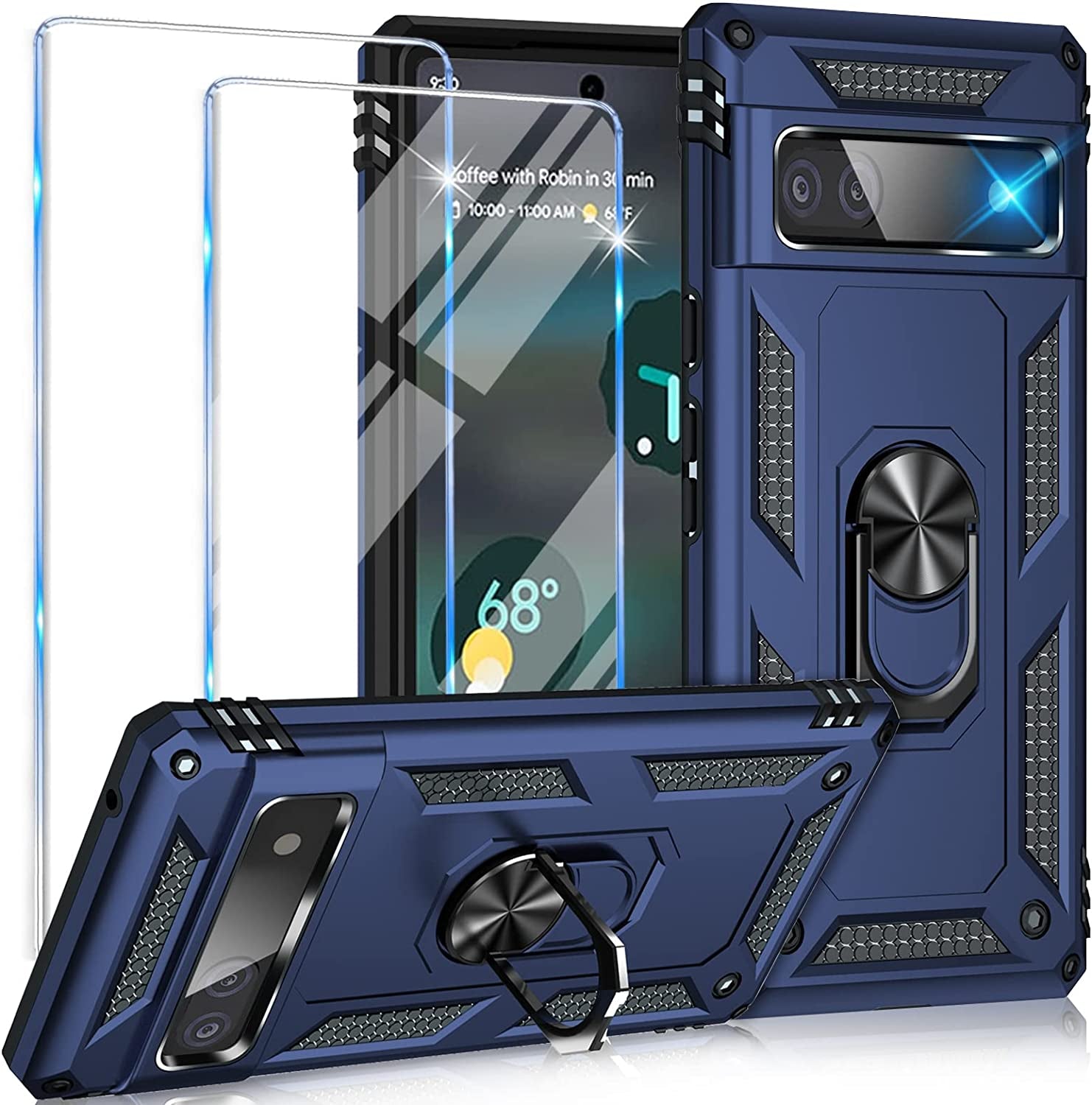 For Google Pixel 6A Case with Screen Protector, Military Grade Shockproof Heavy Duty Protective Phone Case Pass 16Ft Drop Test with Magnetic Kickstand Car Mount Holder for Google Pixel 6A 2022 Red  Vaki Blue  