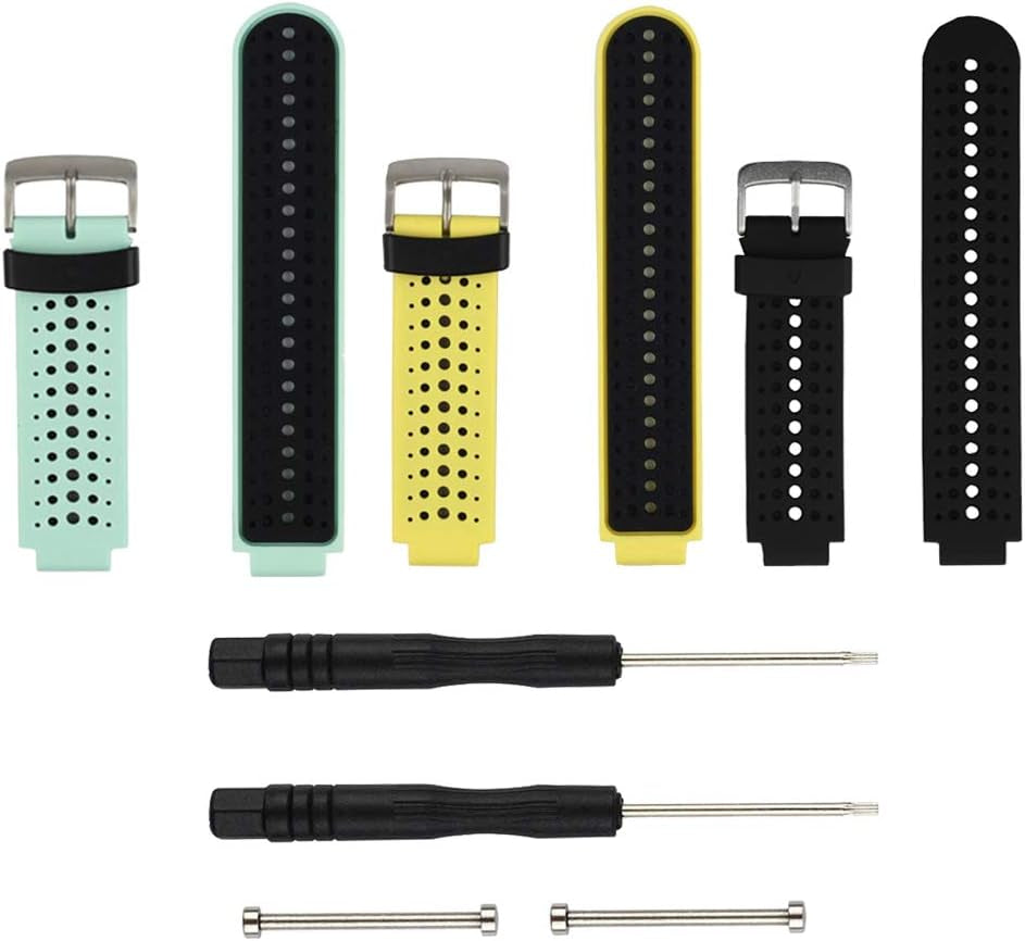 Replacement for Garmin Forerunner 235 / Garmin Approach S20 S5 S6 Watch Band Accessory, Adjustable Silicone Solid&Pattern Strap Wristband for Forerunner 220/230/620/630/735Xt/235Lite…  kiugi 3 Pack-Solid-Style D  