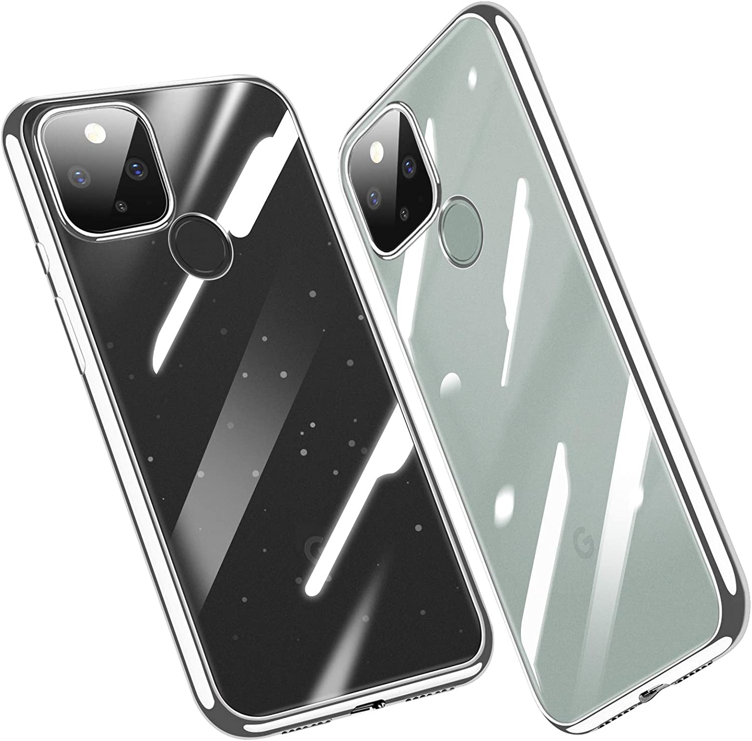 Google Pixel 5 Case Crystal Clear Slim Thin Soft Silicone Shockproof Protective TPU Bumper Thin Cover for Pixel 5 (2020) 6" - Clear  Guuboly Silver Google Pixel 5 